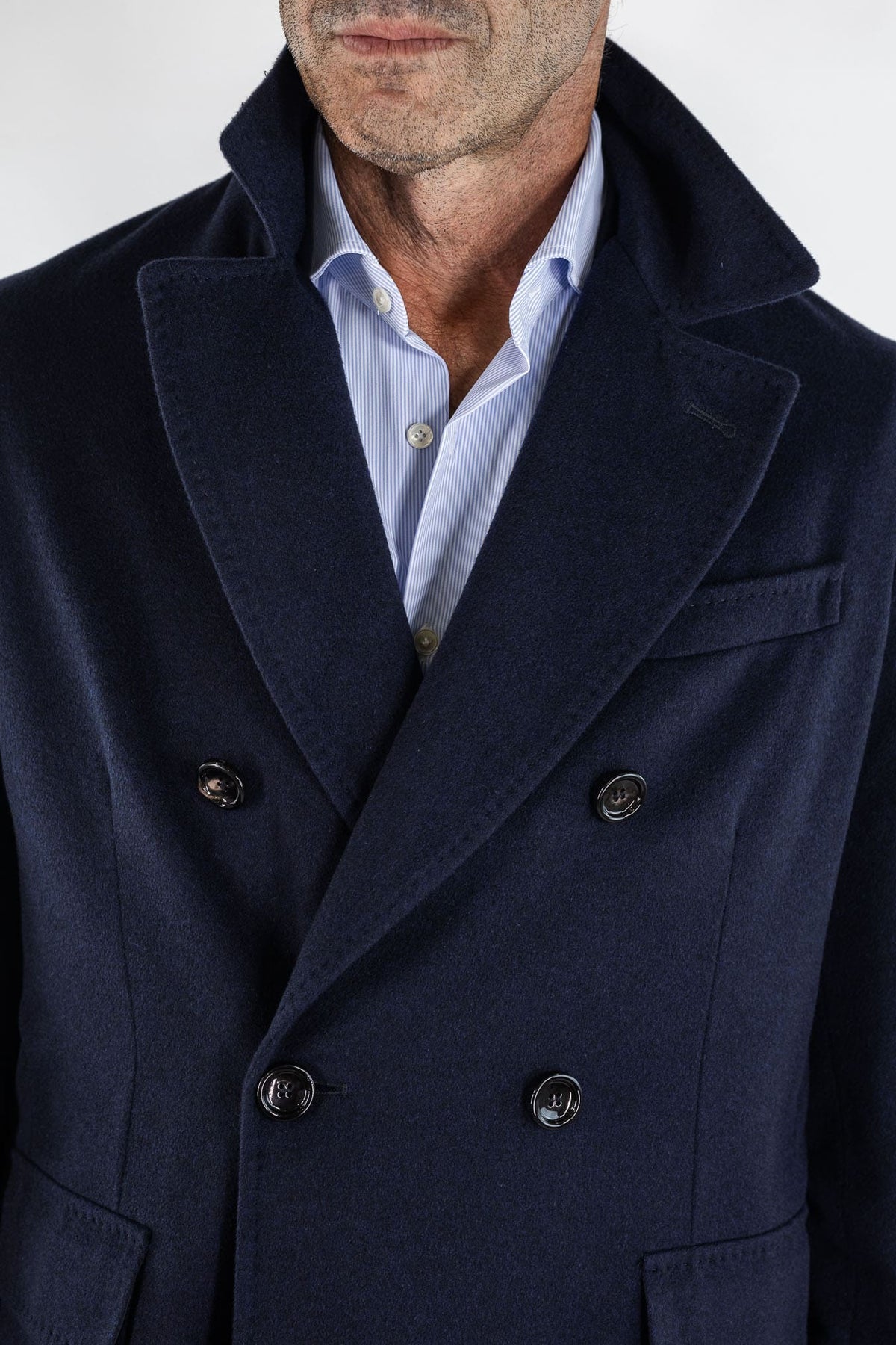 GUARINO Cappotto Doppiopetto Tessuto Loro Piana Blu