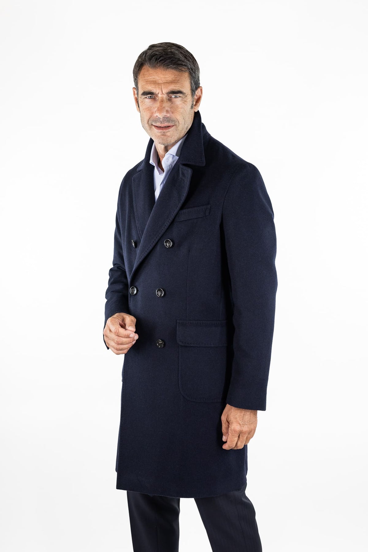 GUARINO Cappotto Doppiopetto Tessuto Loro Piana Blu