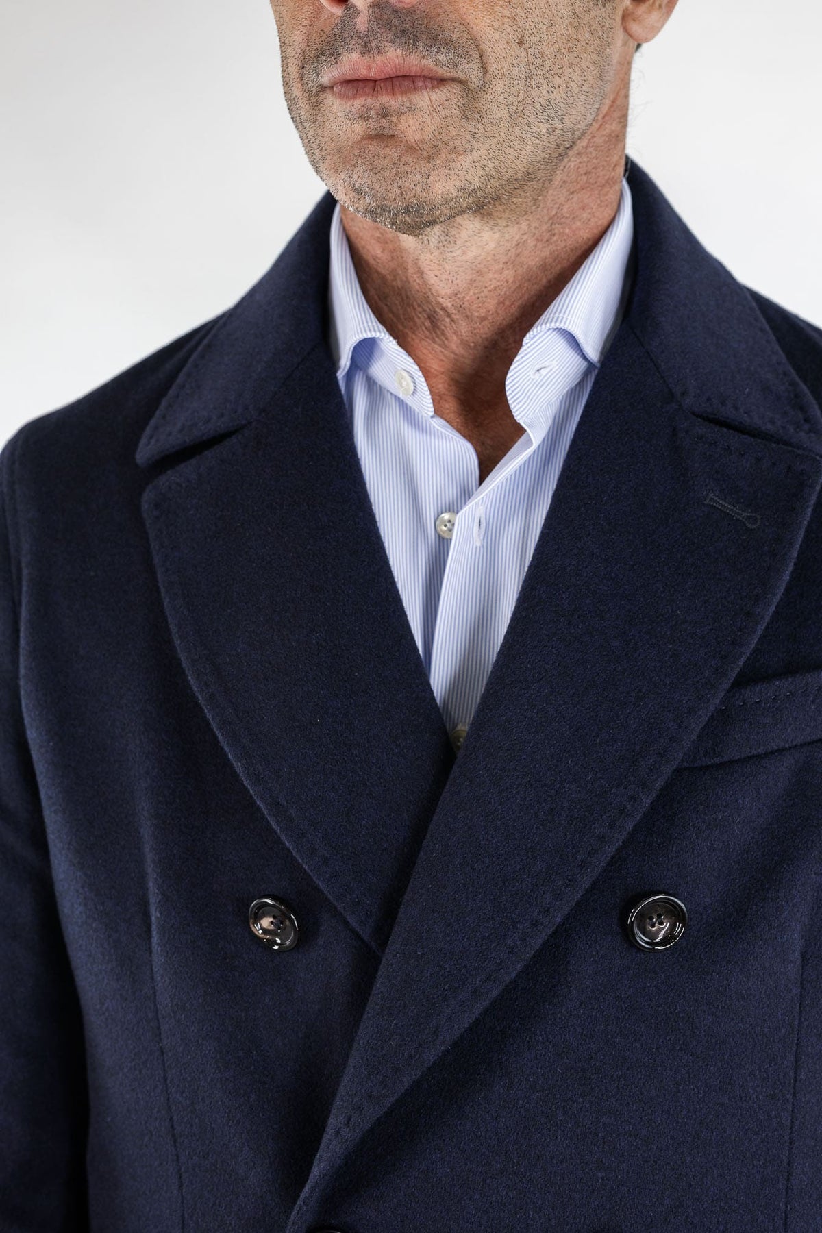GUARINO Cappotto Doppiopetto Tessuto Loro Piana Blu