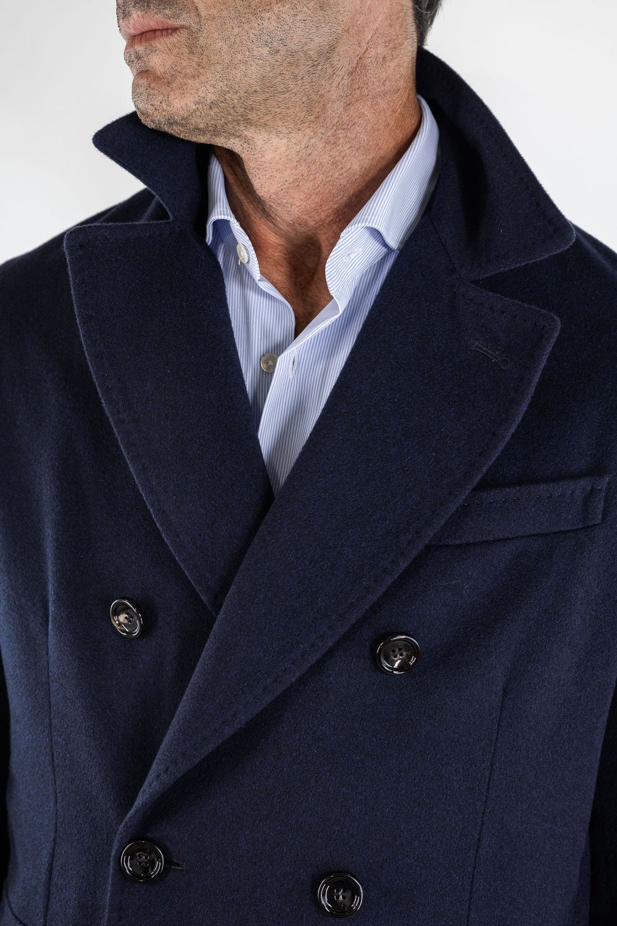 GUARINO Cappotto Doppiopetto Tessuto Loro Piana Blu