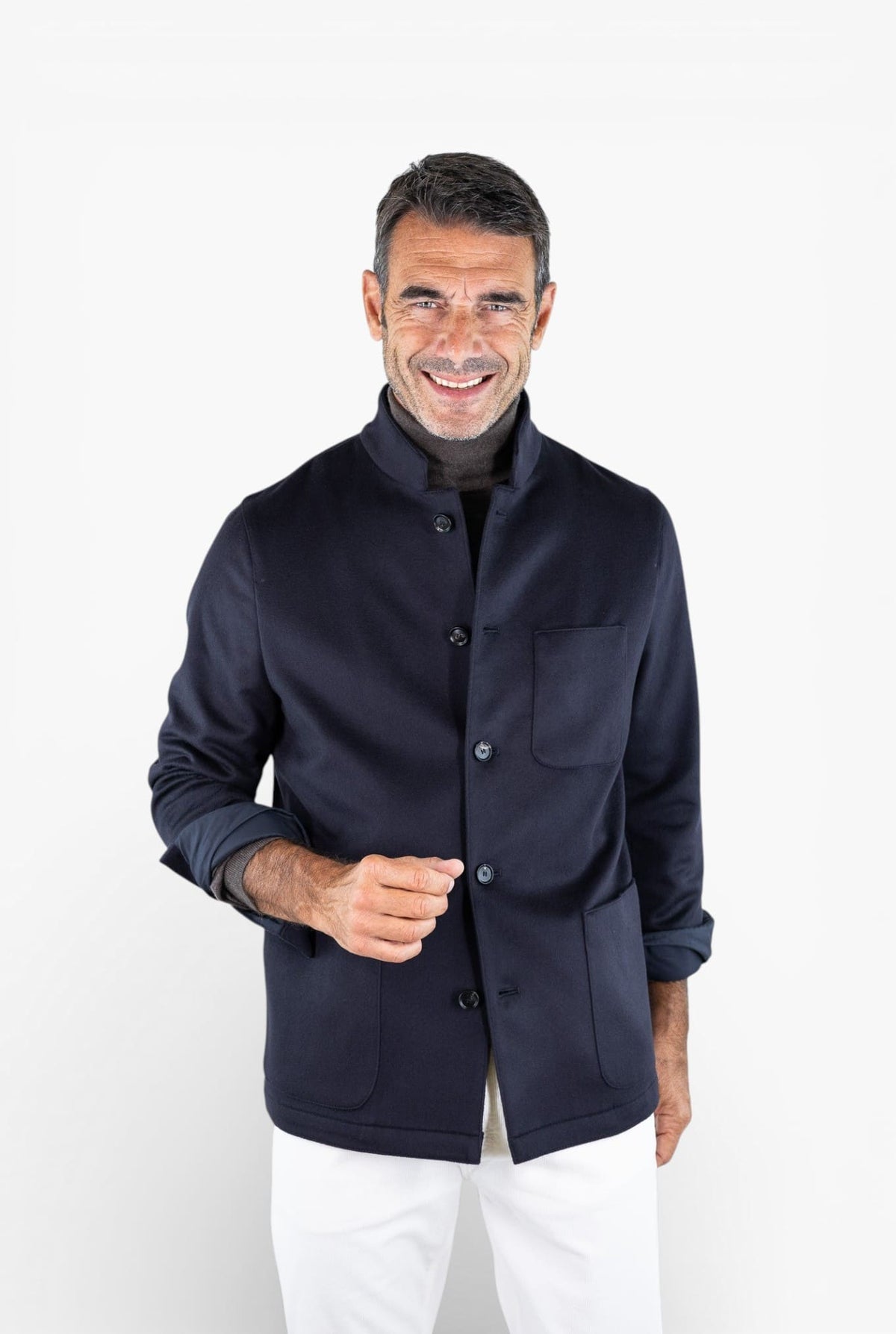 GUARINO Giacca Sportiva Cashmere Collo Coreano Blu