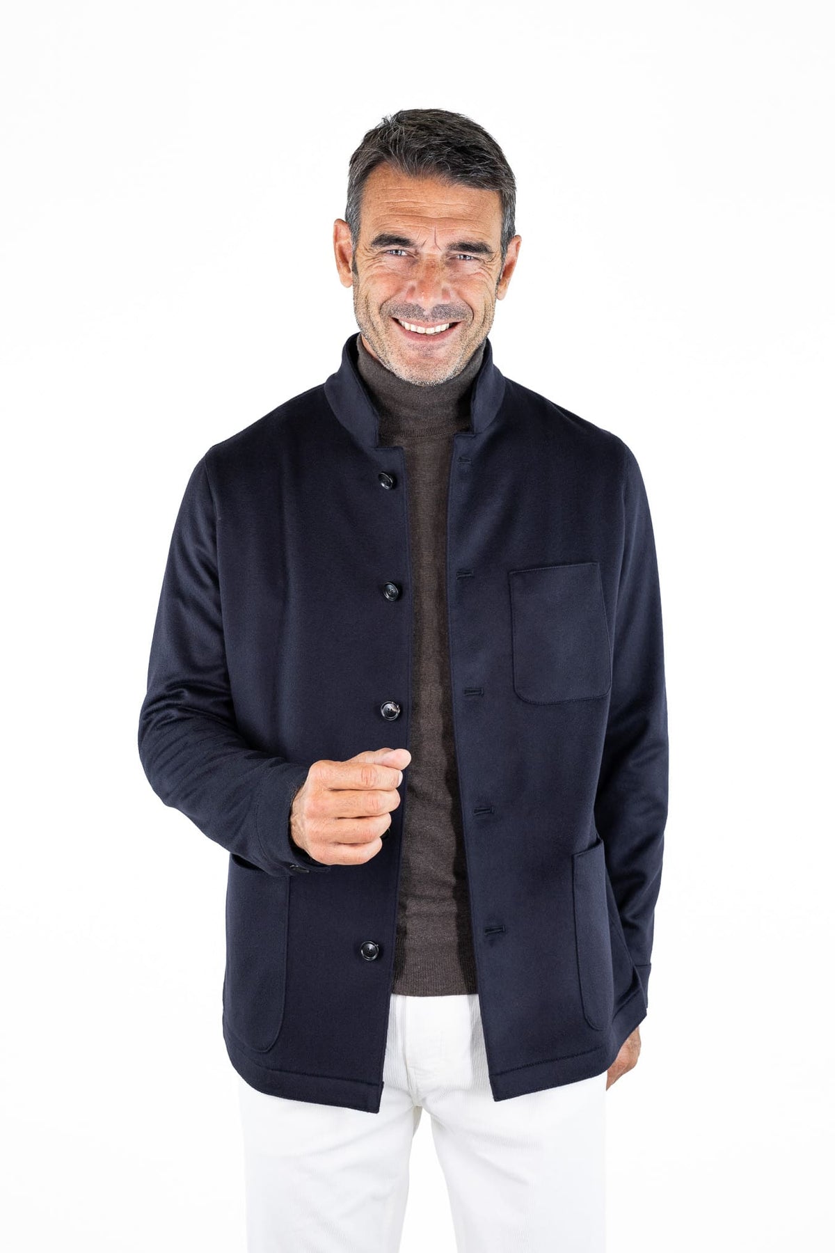 GUARINO Giacca Sportiva Cashmere Collo Coreano Blu
