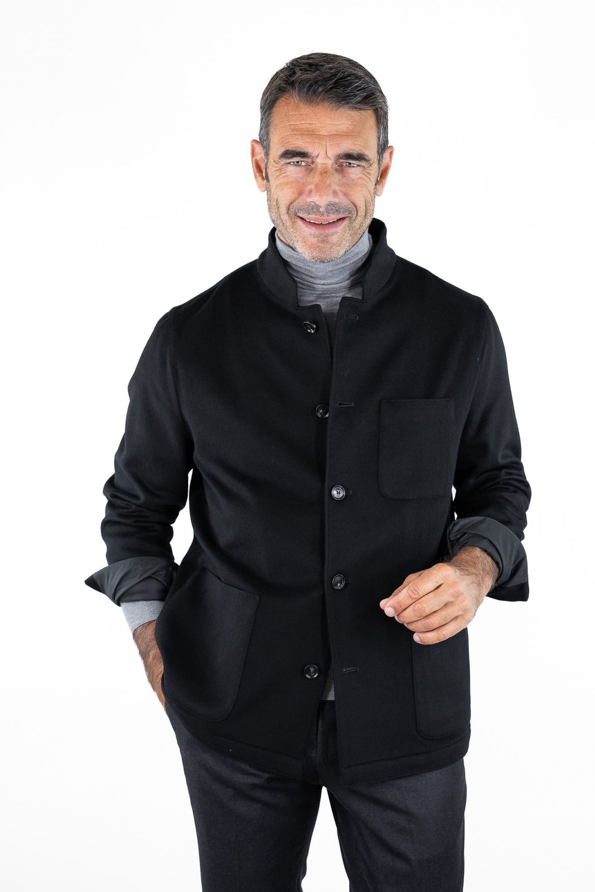 GUARINO Giacca Sportiva Cashmere Collo Coreano Nero