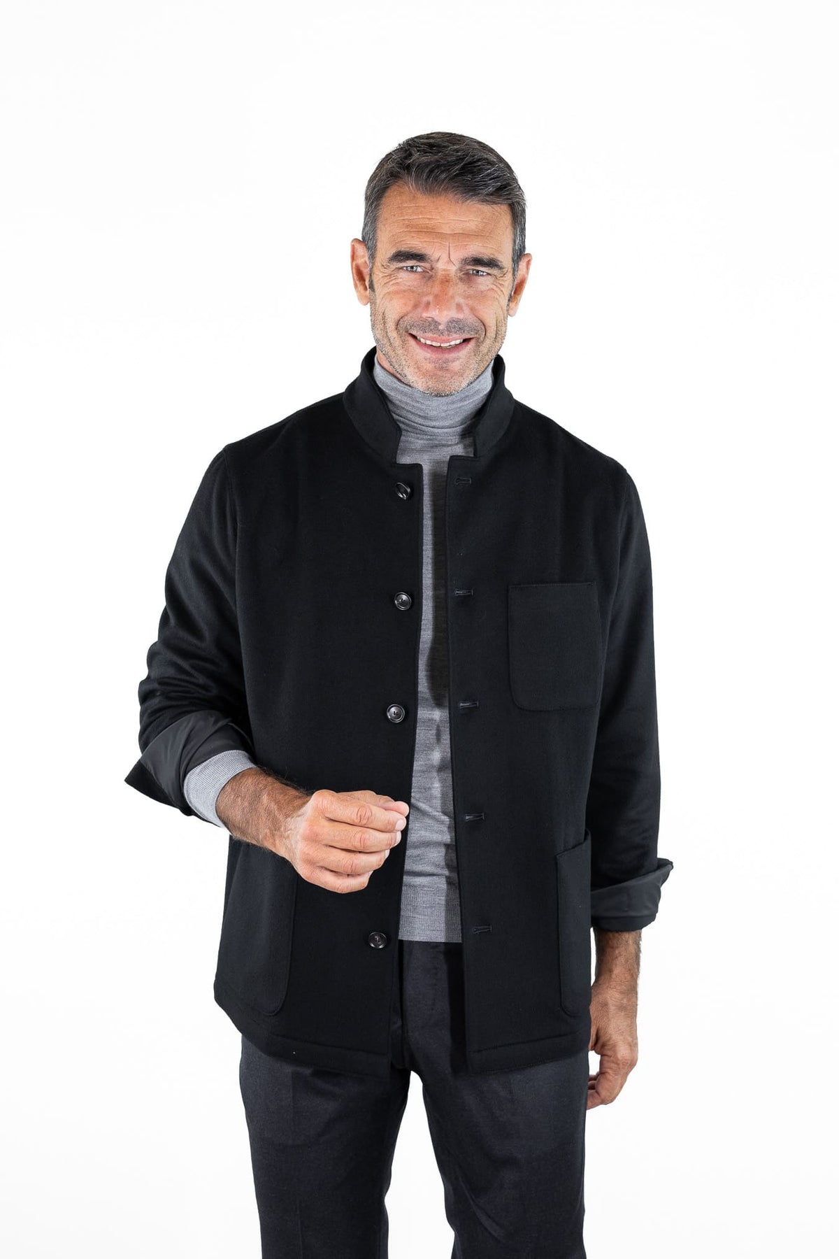GUARINO Giacca Sportiva Cashmere Collo Coreano Nero