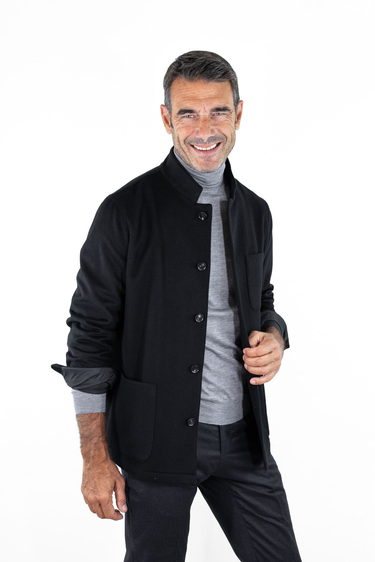 GUARINO Giacca Sportiva Cashmere Collo Coreano Nero