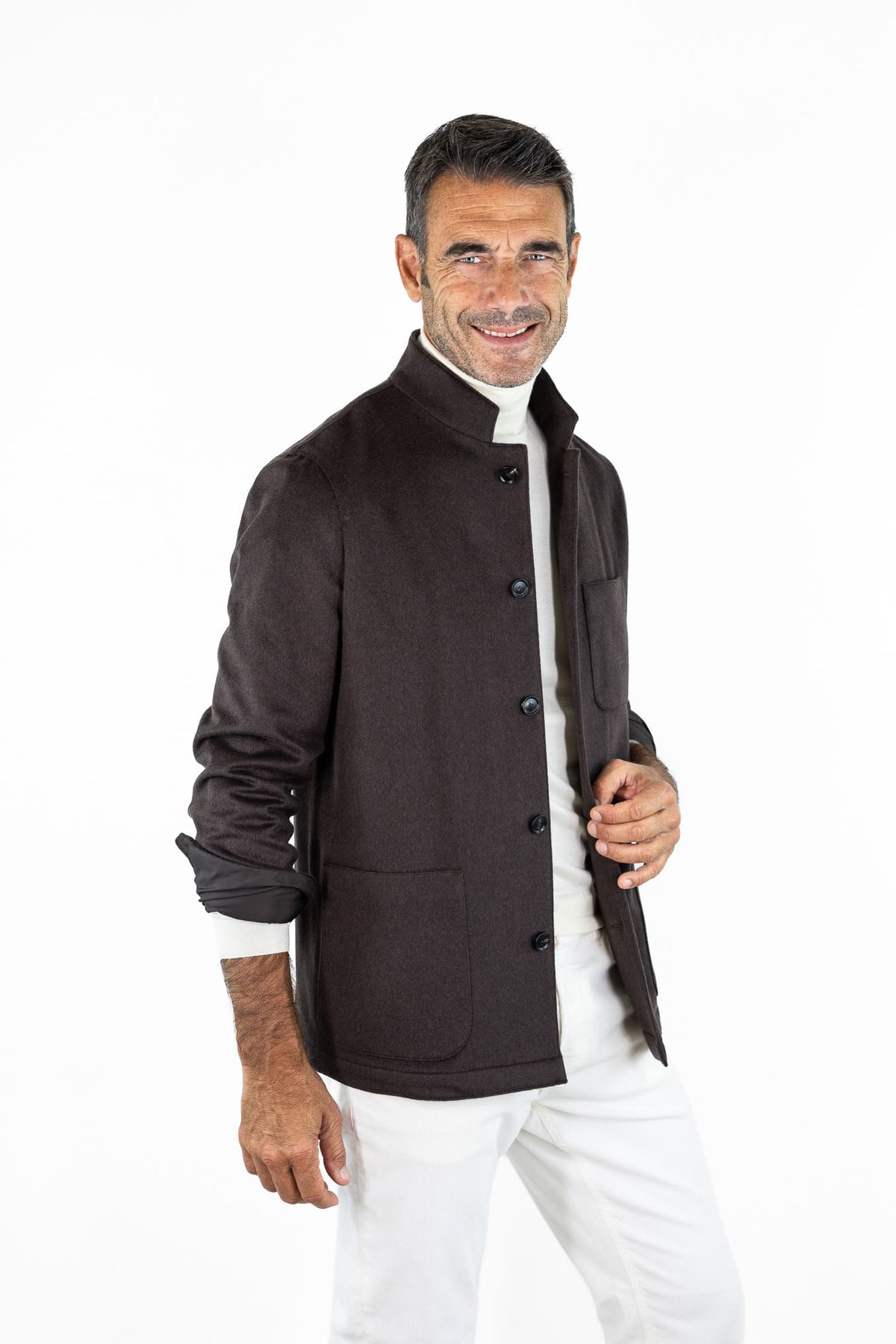 GUARINO Giacca Sportiva Cashmere Collo Coreano Moro