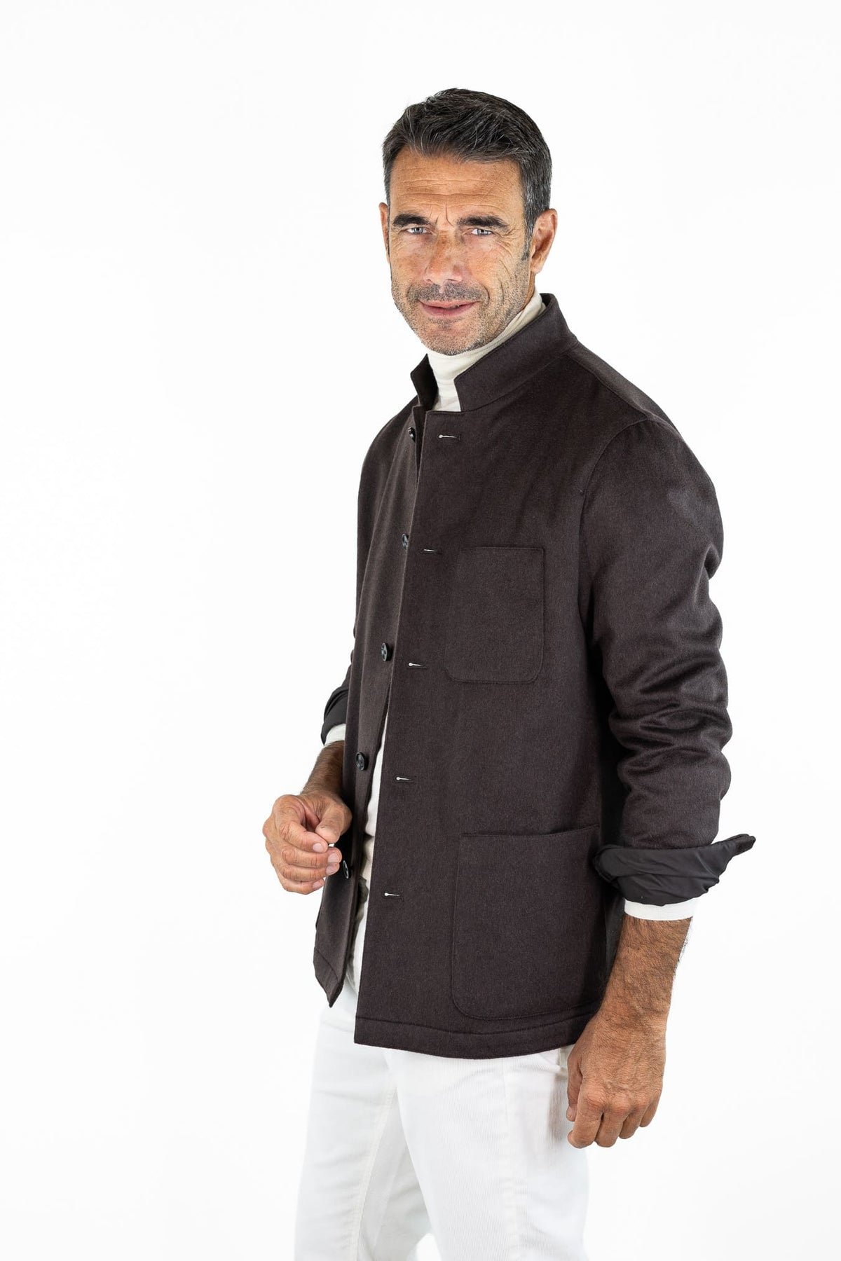 GUARINO Giacca Sportiva Cashmere Collo Coreano Moro