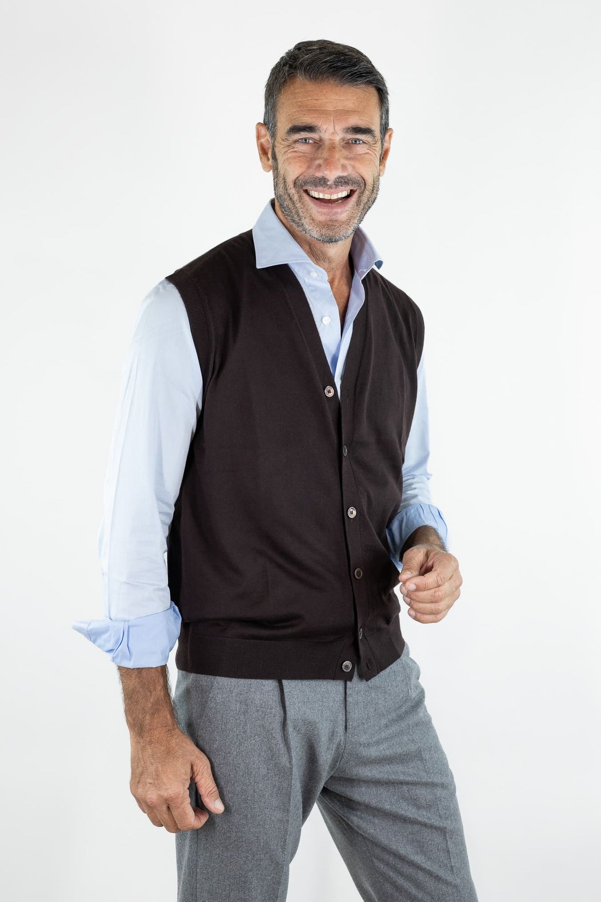 GUARINO Gilet Cashmere Bottoni Testa Moro