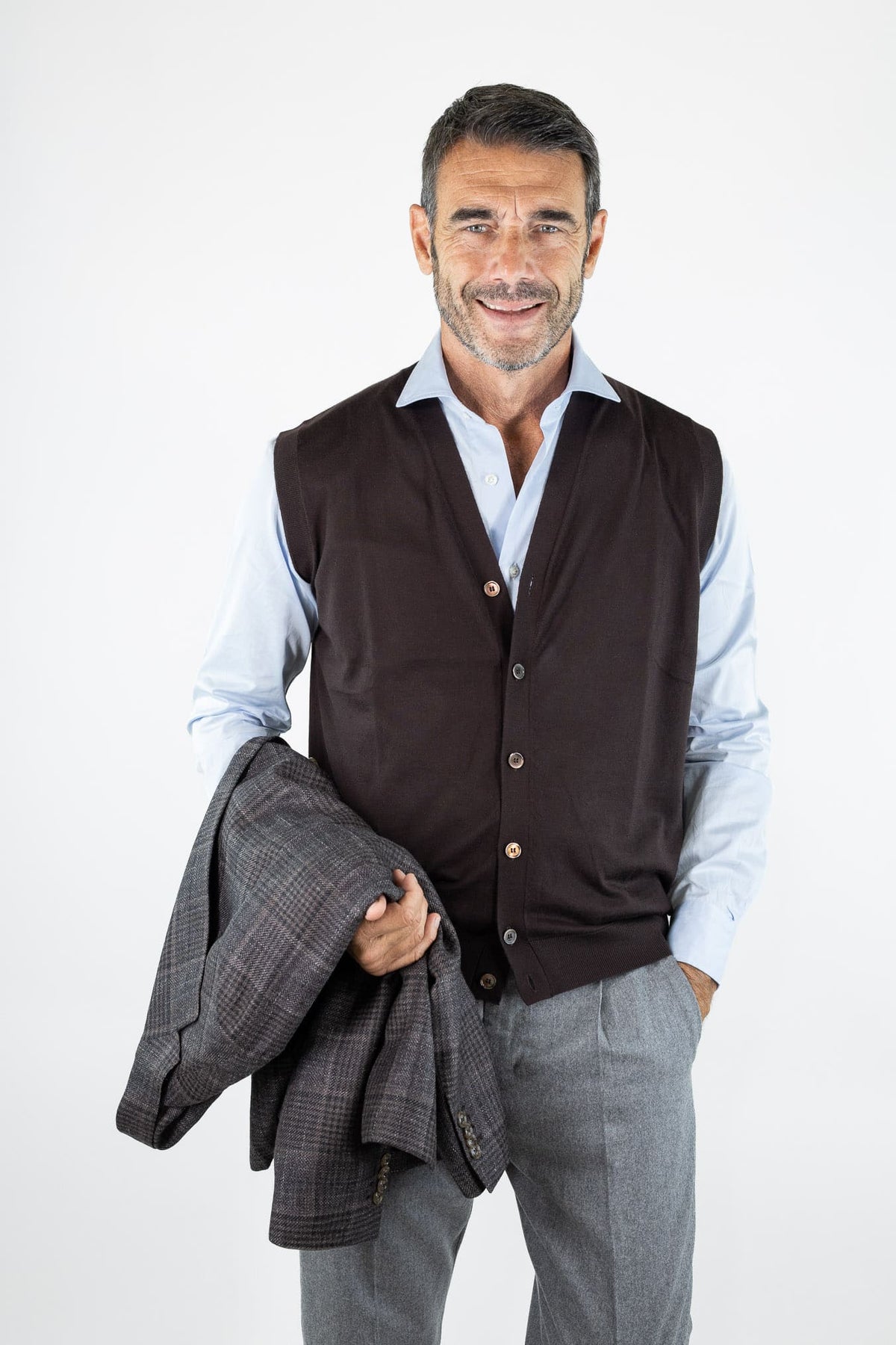 GUARINO Gilet Cashmere Bottoni Testa Moro