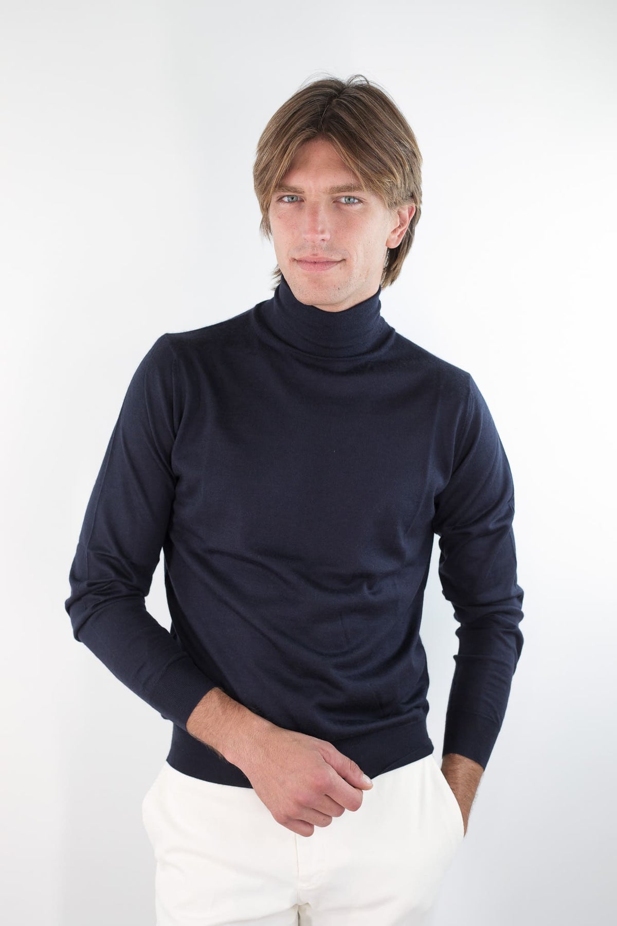 GUARINO Dolcevita Cashmere e Seta Superlight Blu Navy