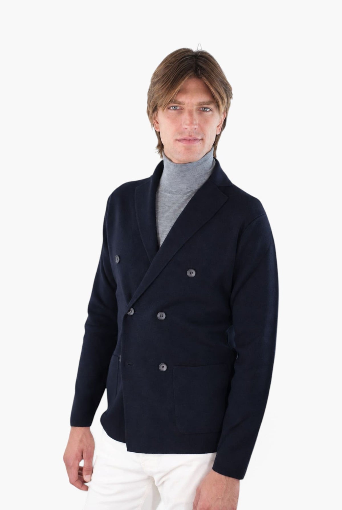 GUARINO Giacca Maglia Doppiopetto Lana Blu Scuro