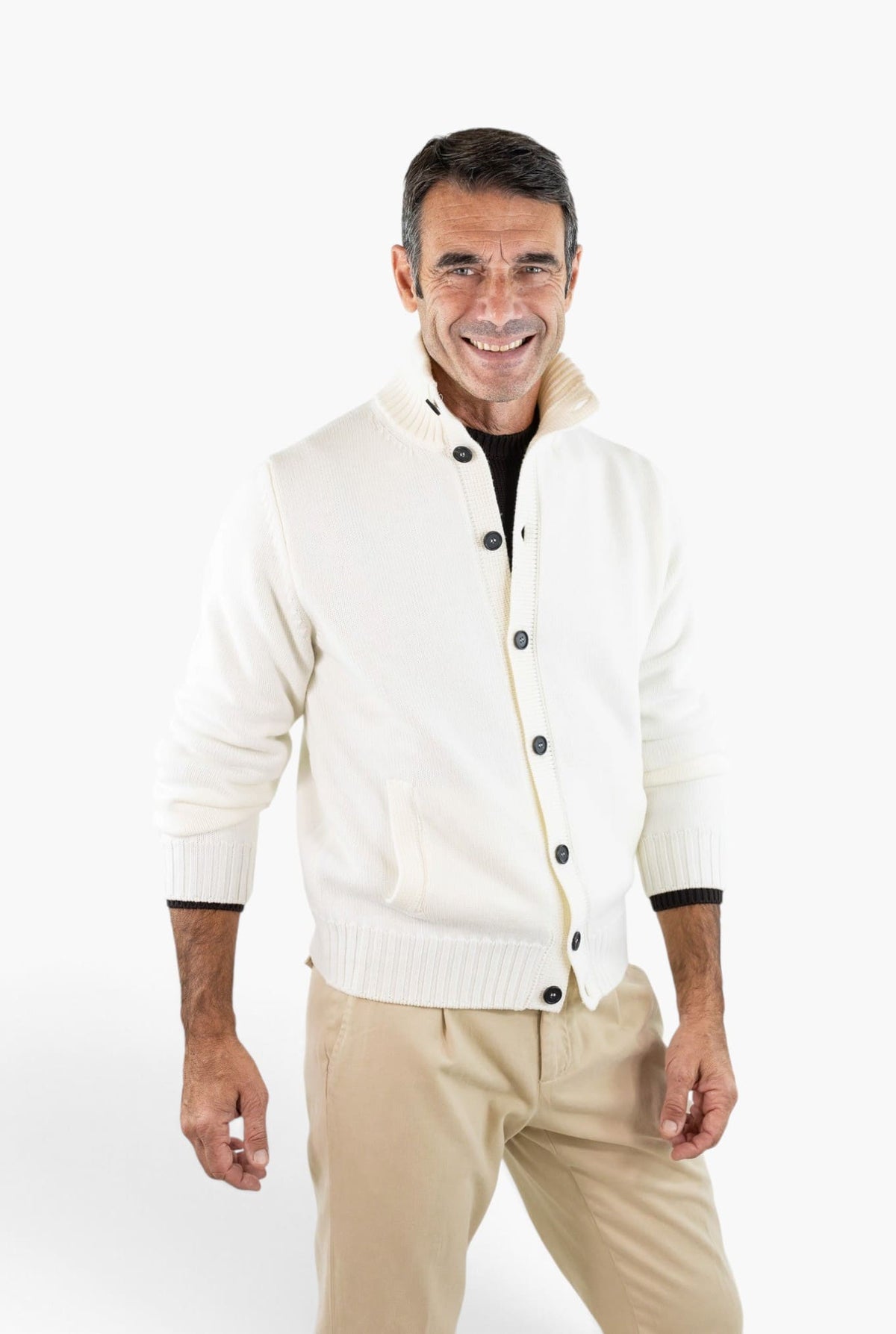 GUARINO Cardigan Lana Merinos Bianco Panna