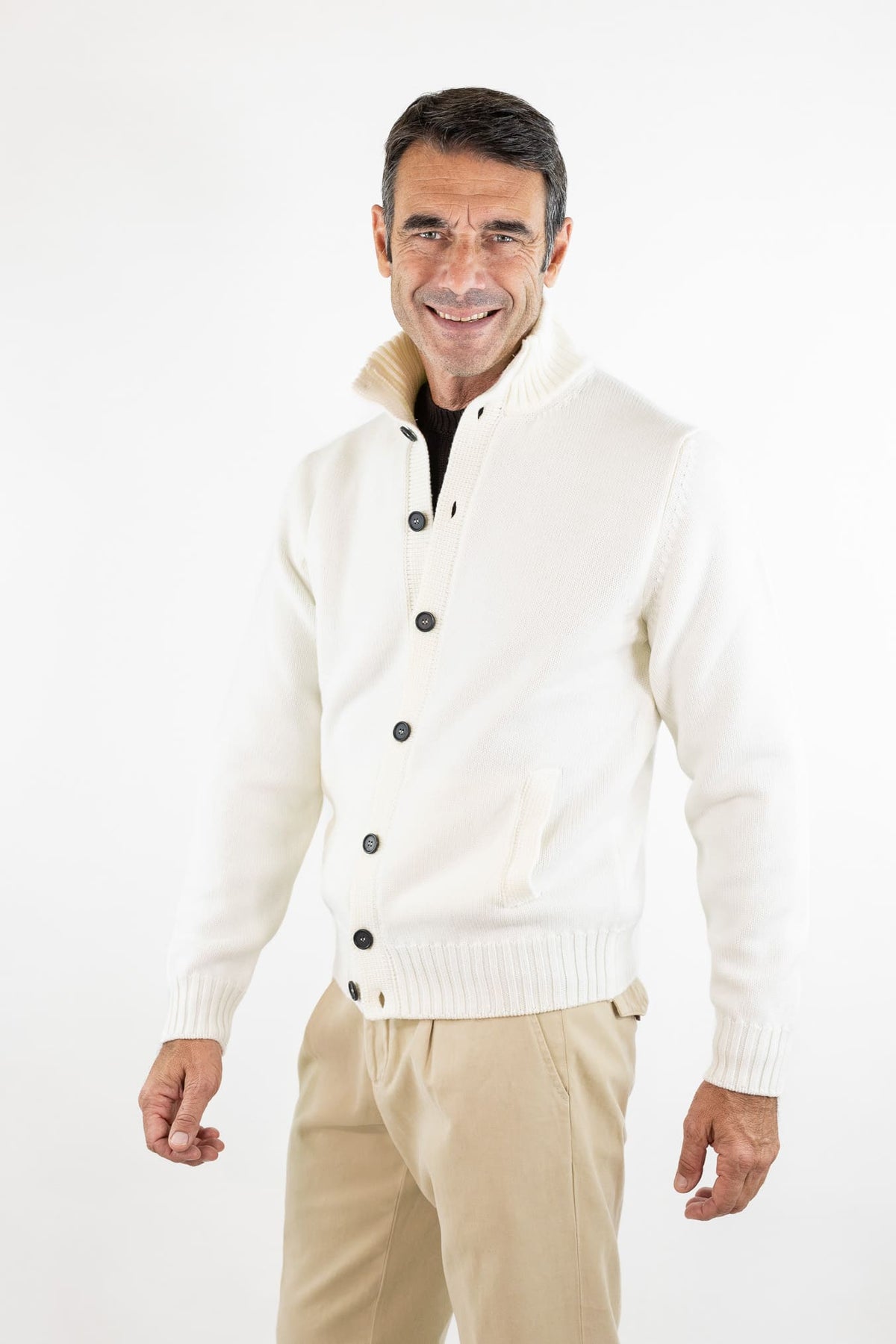 GUARINO Cardigan Lana Merinos Bianco Panna