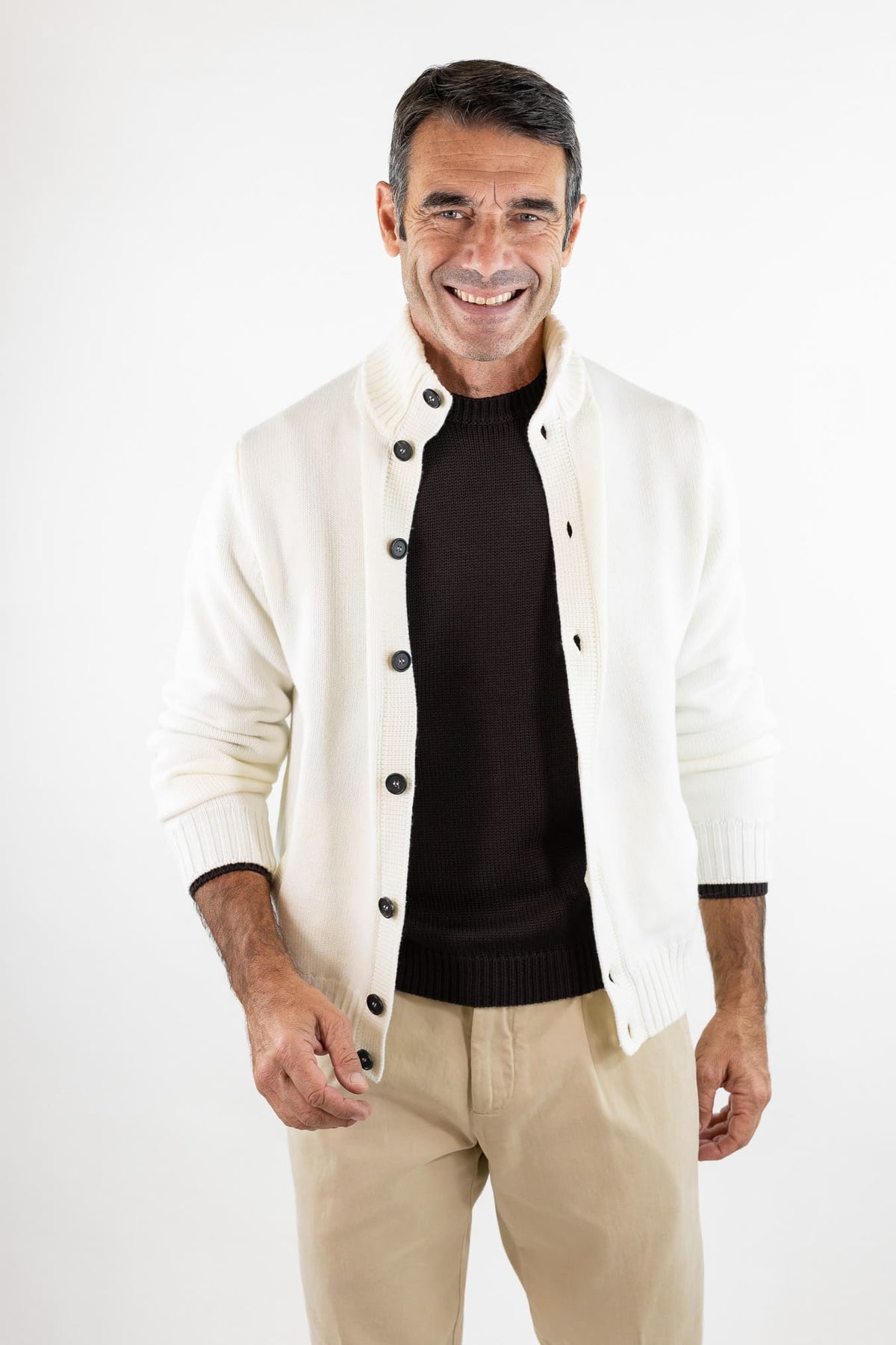 GUARINO Cardigan Lana Merinos Bianco Panna