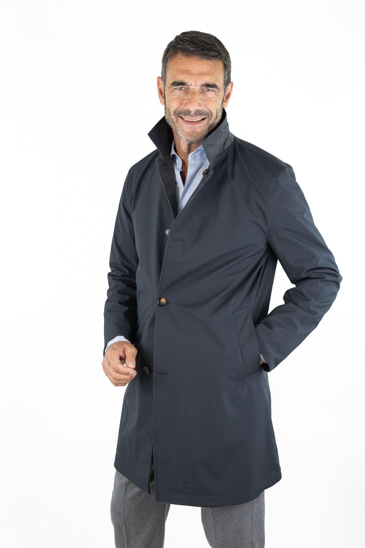 KIRED Cappotto Reversibile Principe di Galles Cashmere Nylon