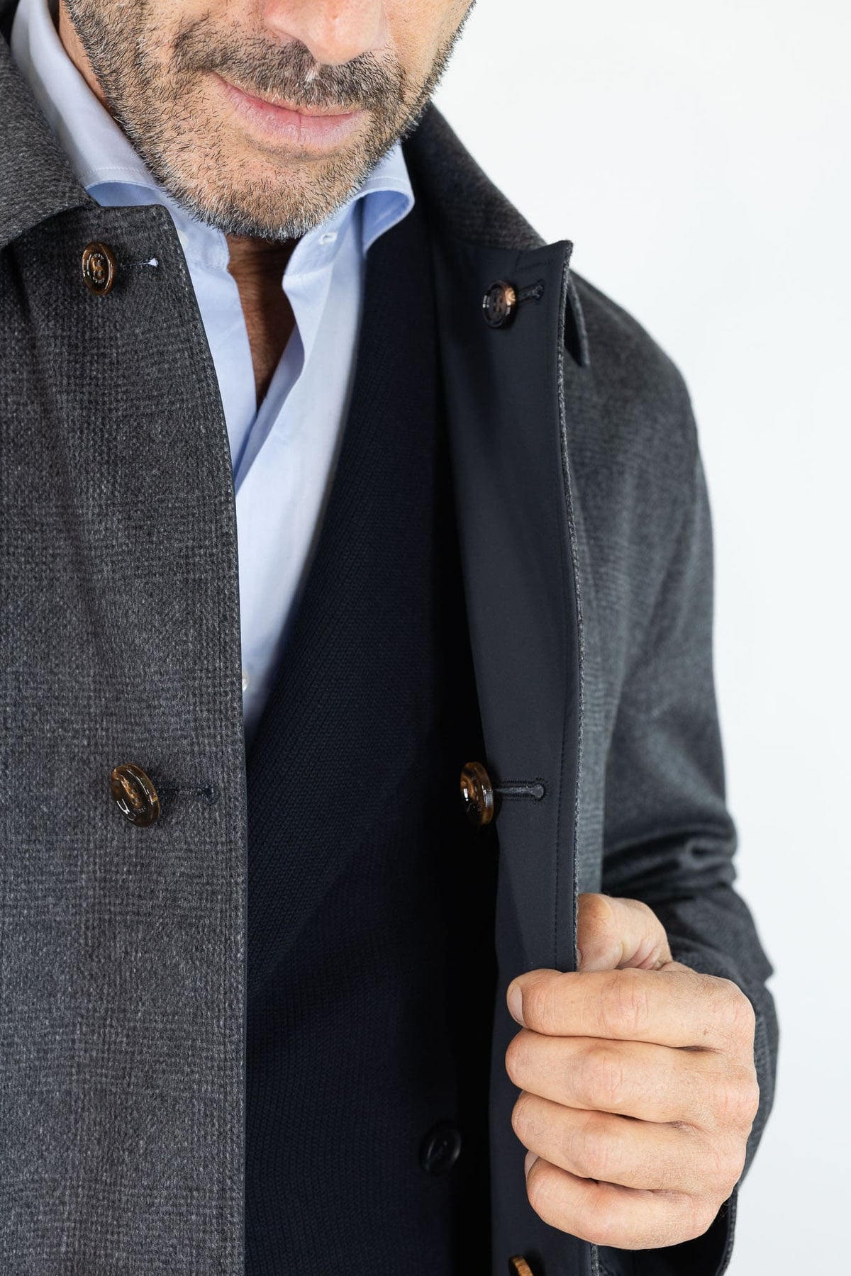 KIRED Cappotto Reversibile Principe di Galles Cashmere Nylon