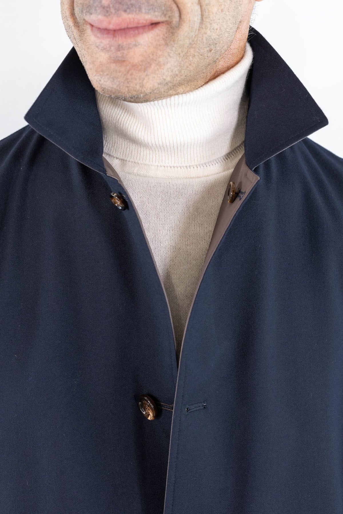 KIRED Cappotto Reversibile Lana Nylon Blu Marrone