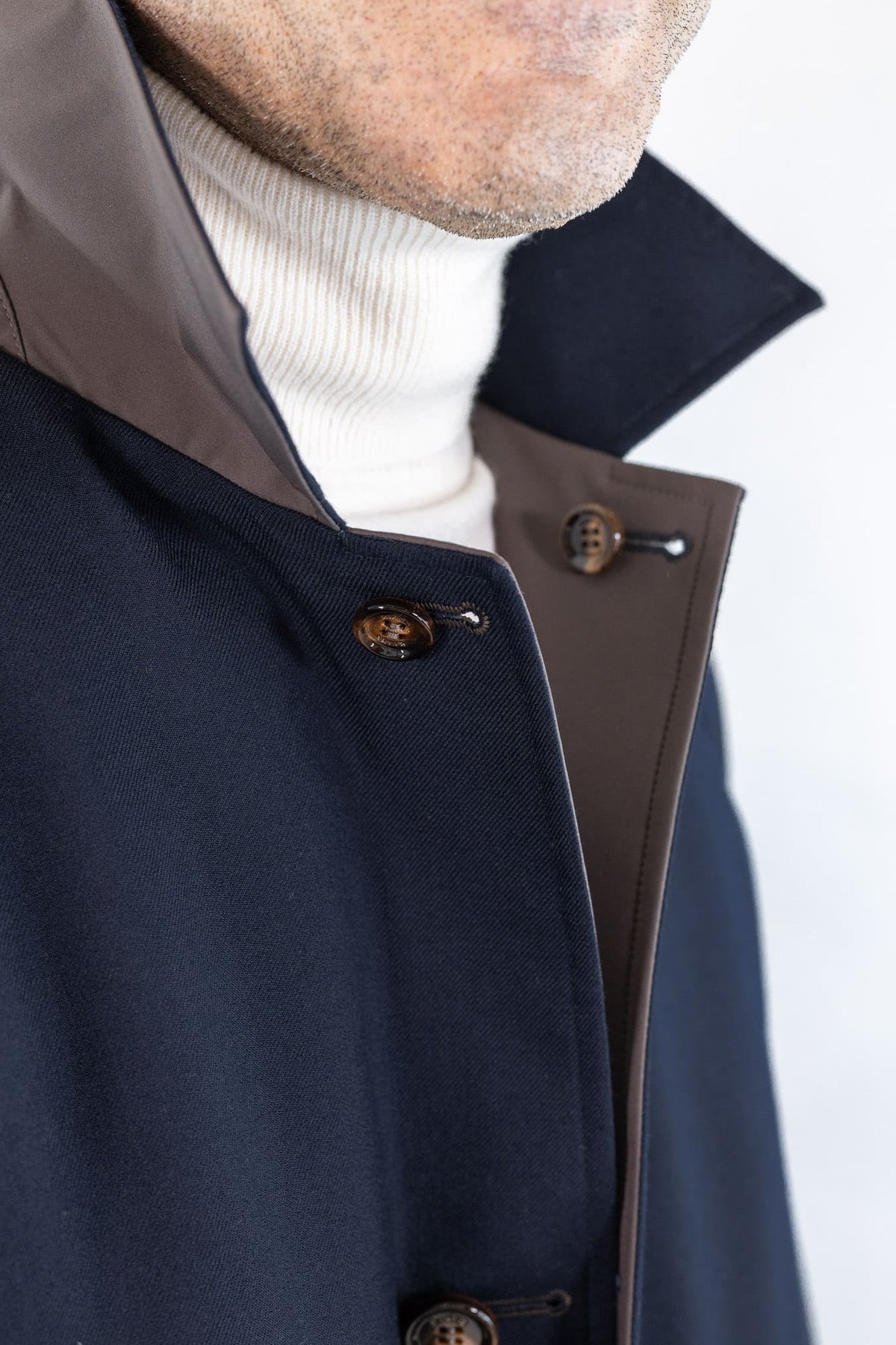 KIRED Cappotto Reversibile Lana Nylon Blu Marrone