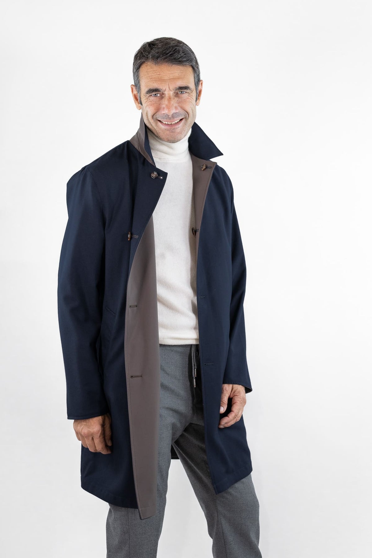 KIRED Cappotto Reversibile Lana Nylon Blu Marrone