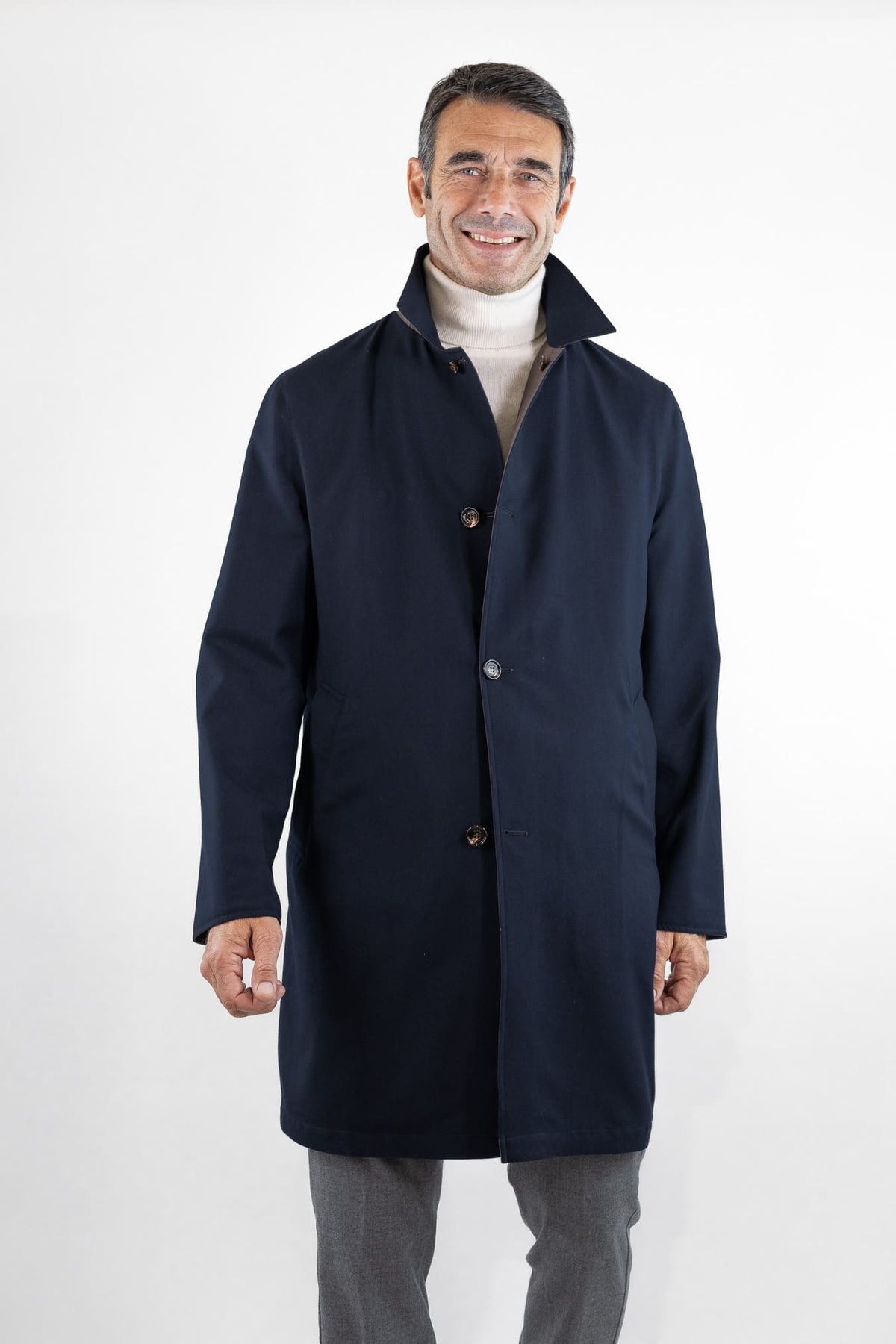 KIRED Cappotto Reversibile Lana Nylon Blu Marrone
