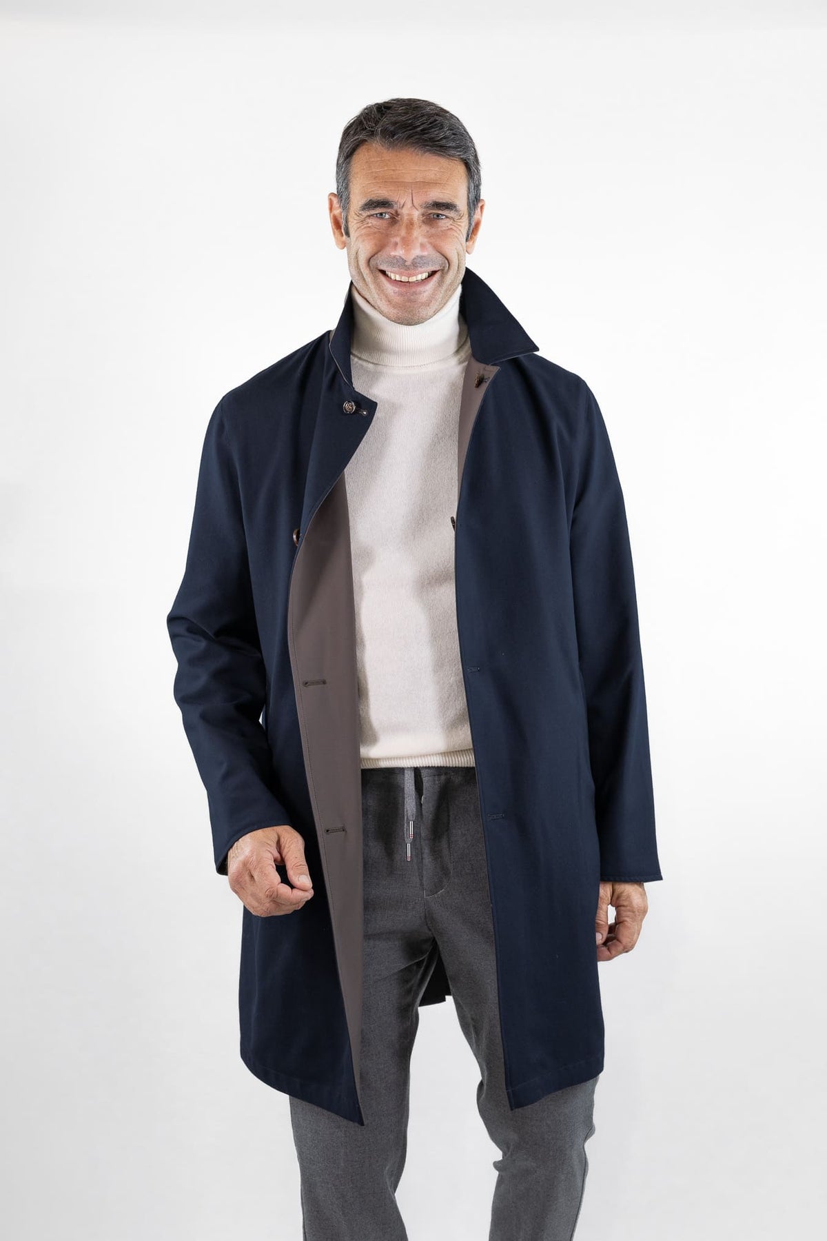 KIRED Cappotto Reversibile Lana Nylon Blu Marrone
