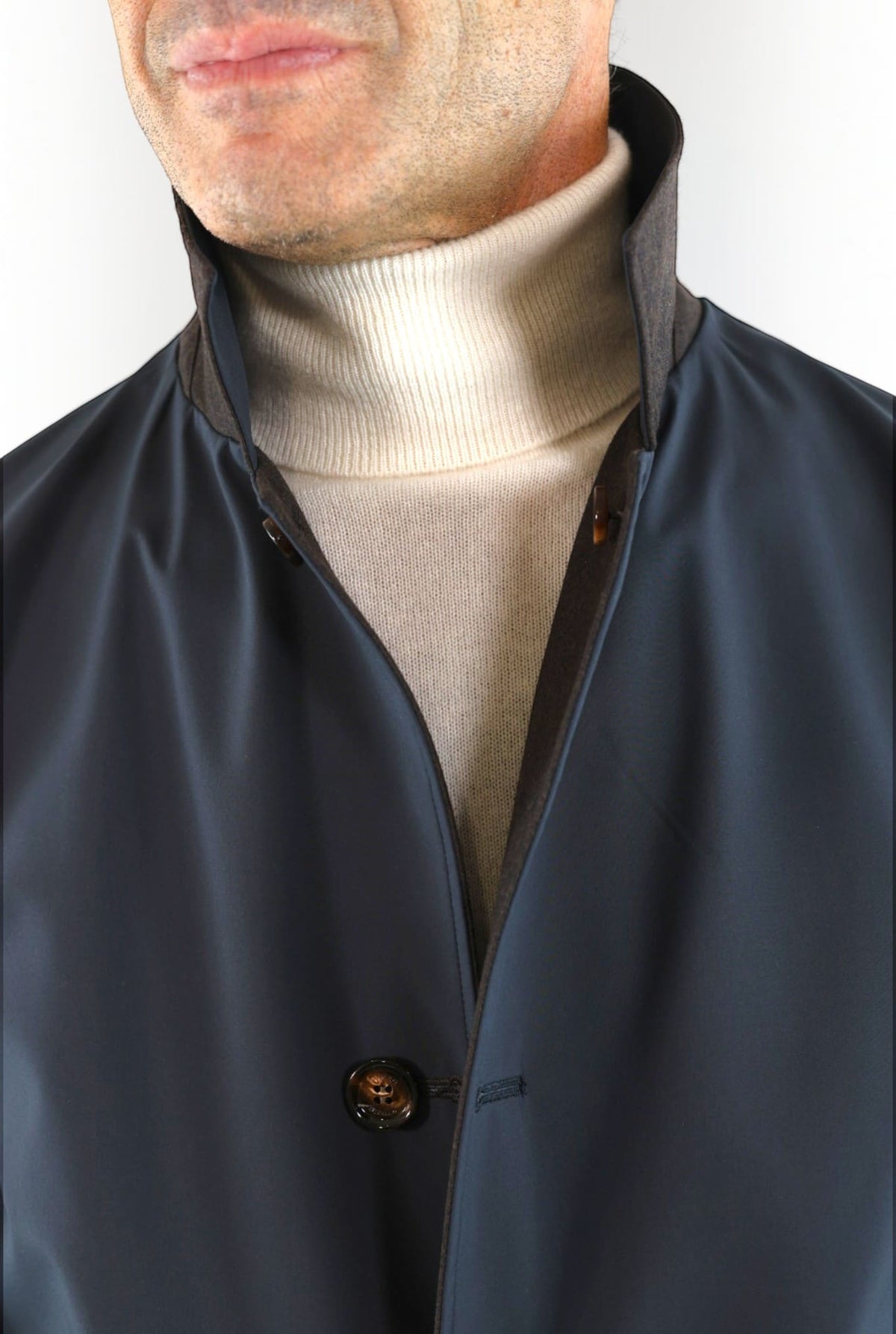 KIRED Cappotto Reversibile Lana Nylon Moro Blu