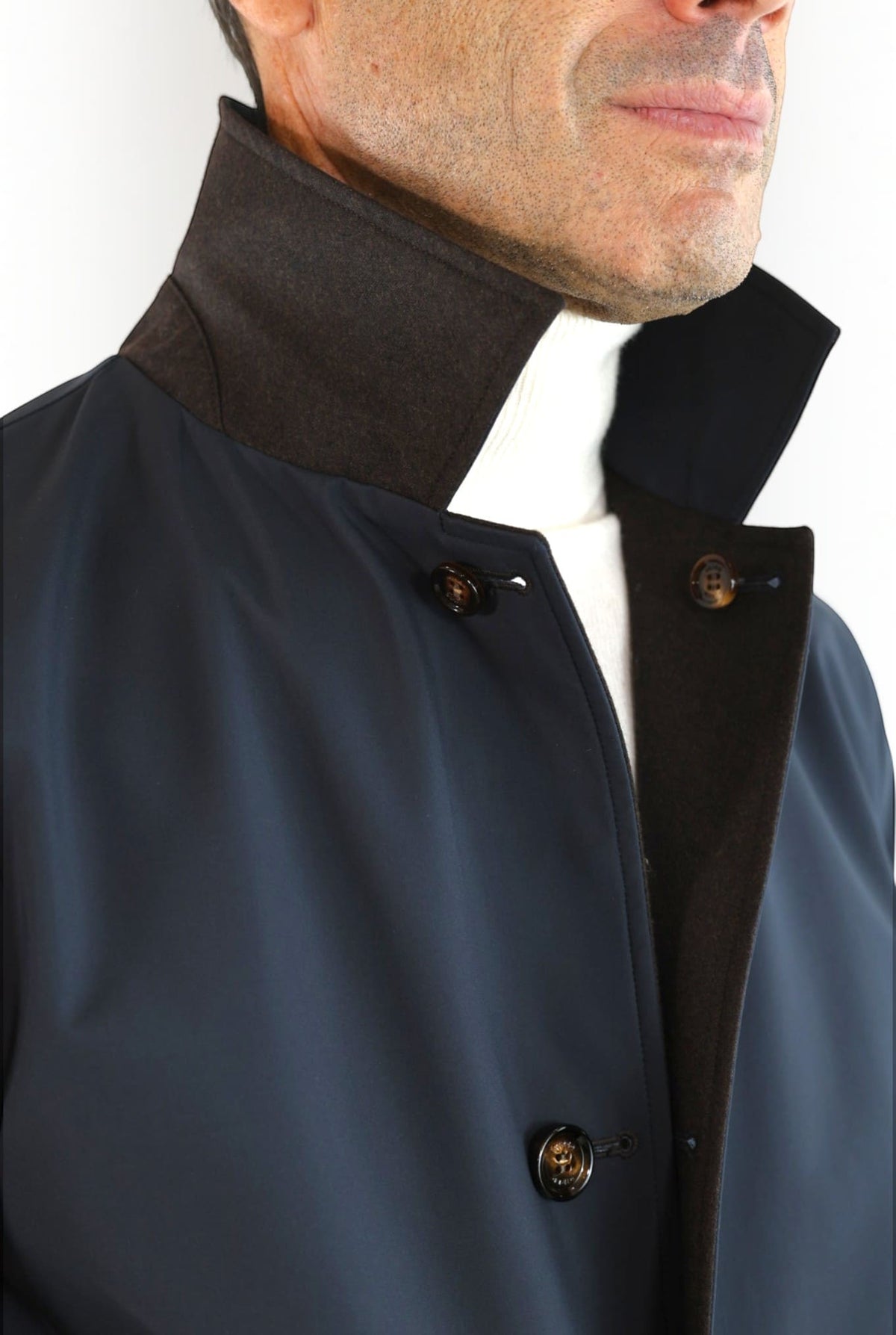 KIRED Cappotto Reversibile Lana Nylon Moro Blu