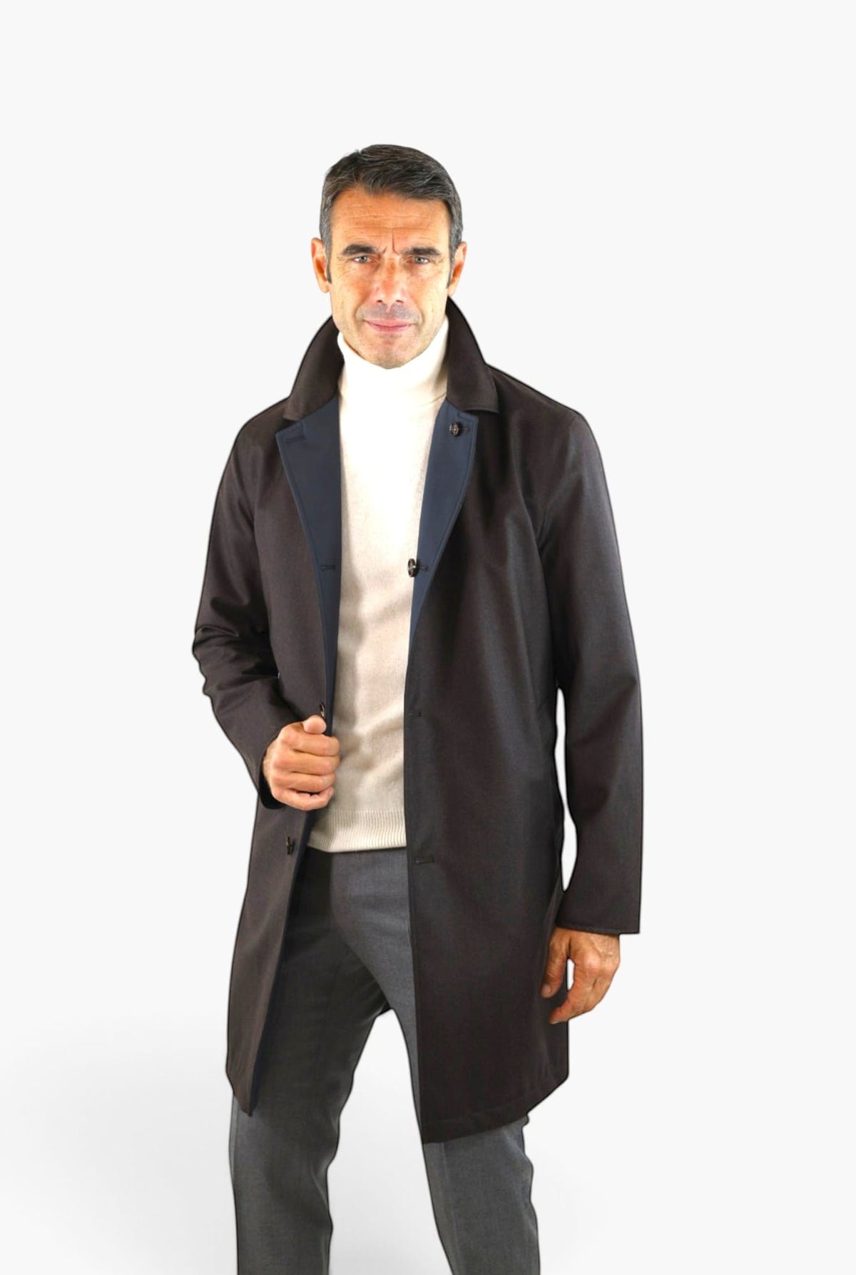 KIRED Cappotto Reversibile Lana Nylon Moro Blu