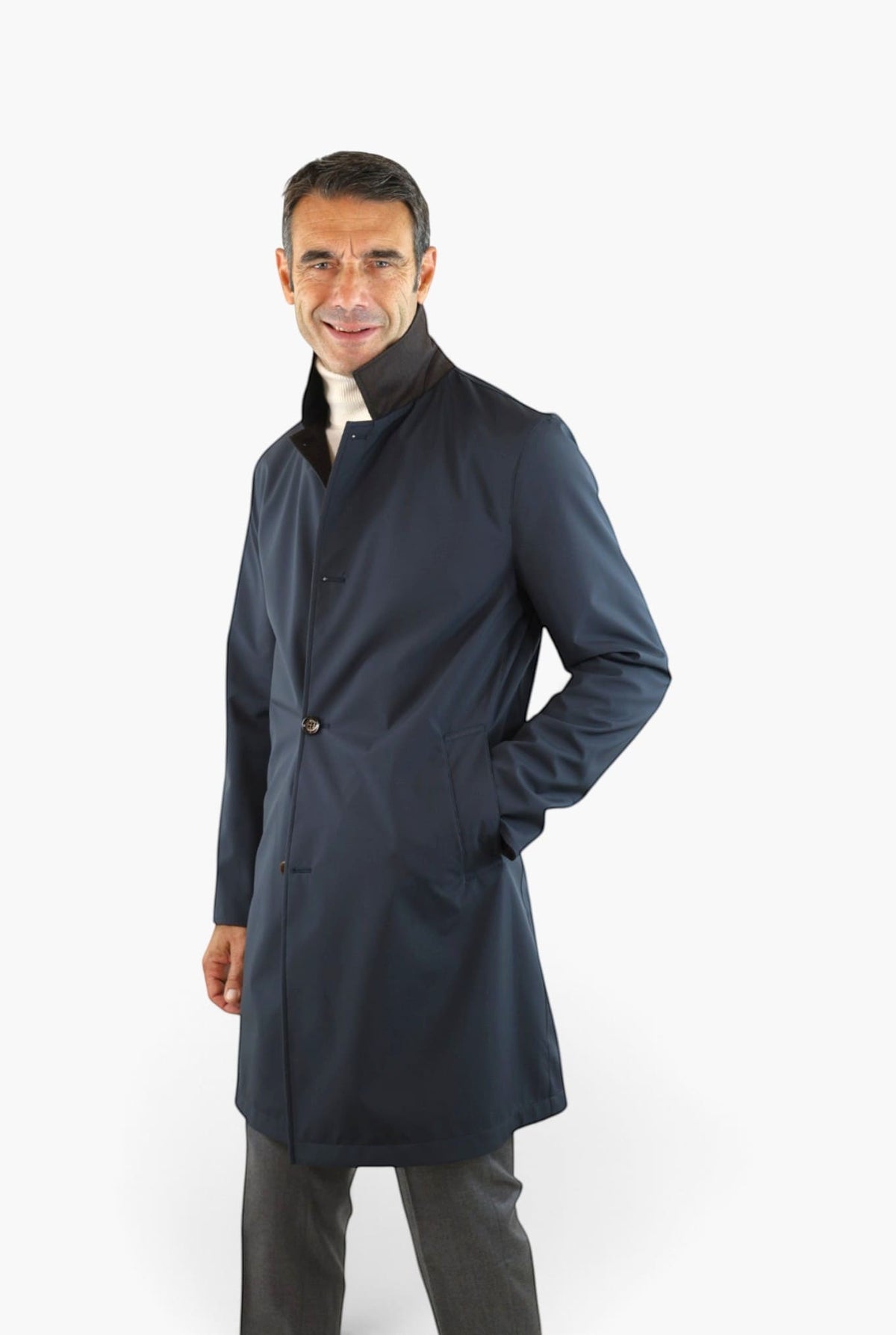 KIRED Cappotto Reversibile Lana Nylon Moro Blu