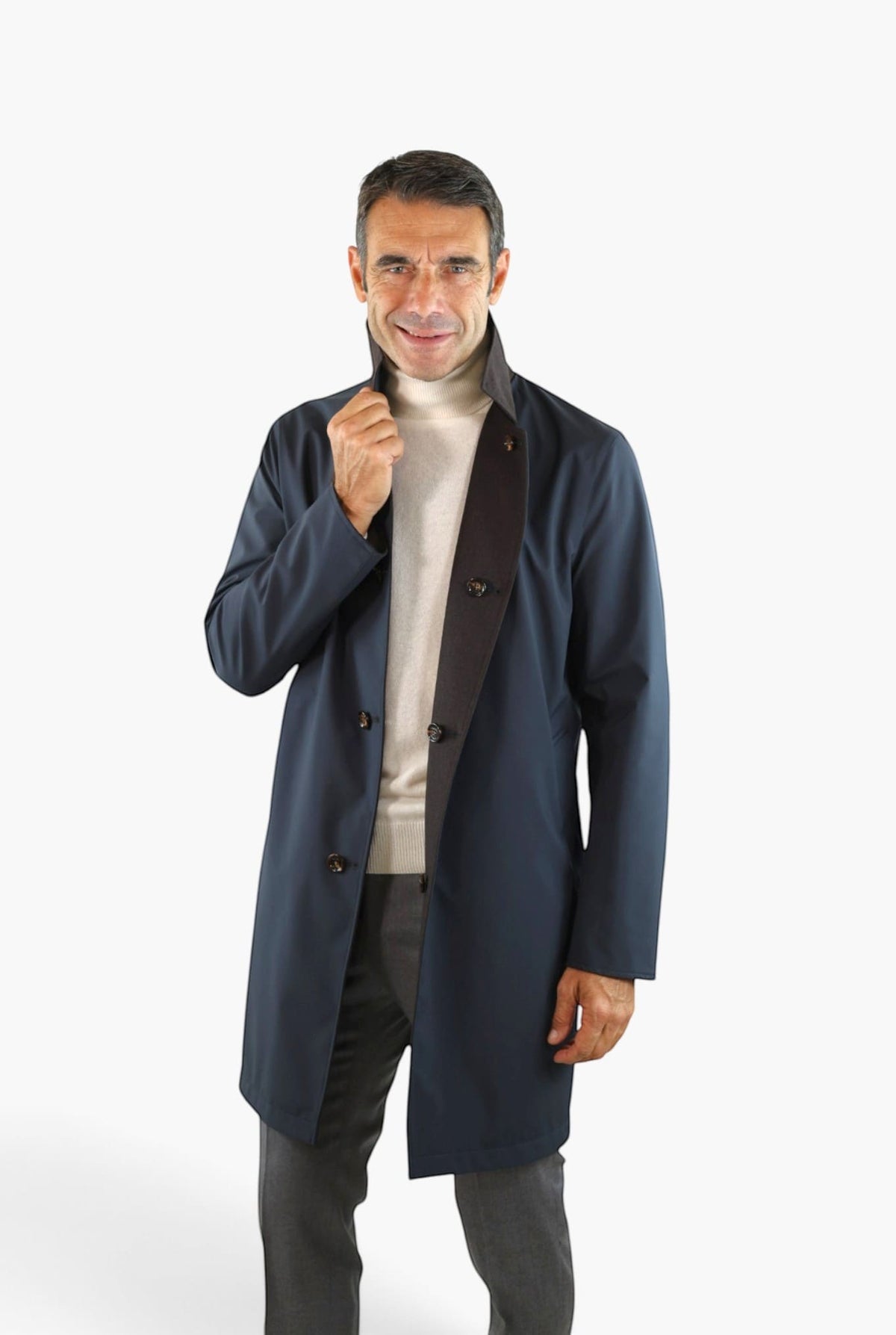 KIRED Cappotto Reversibile Lana Nylon Moro Blu