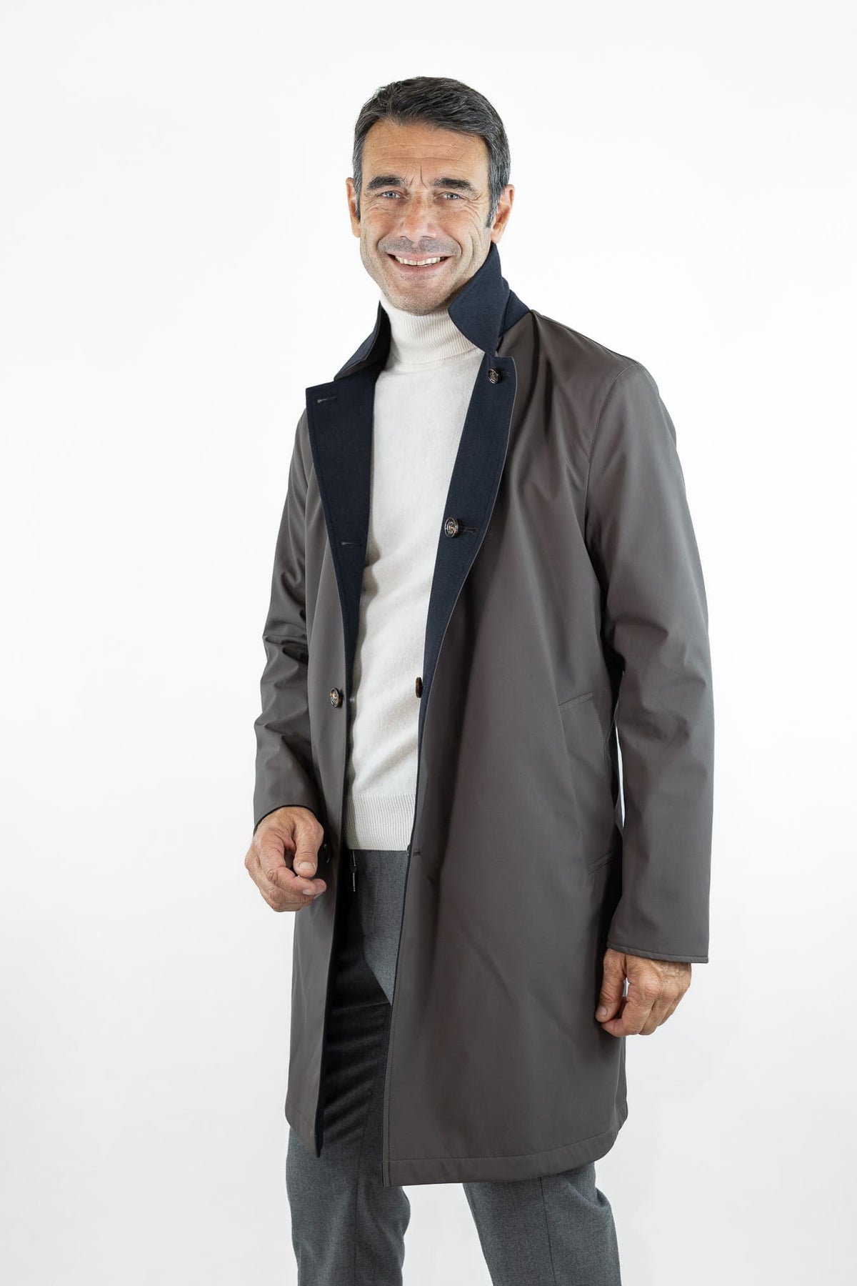 KIRED Cappotto Reversibile Lana Nylon Blu Marrone
