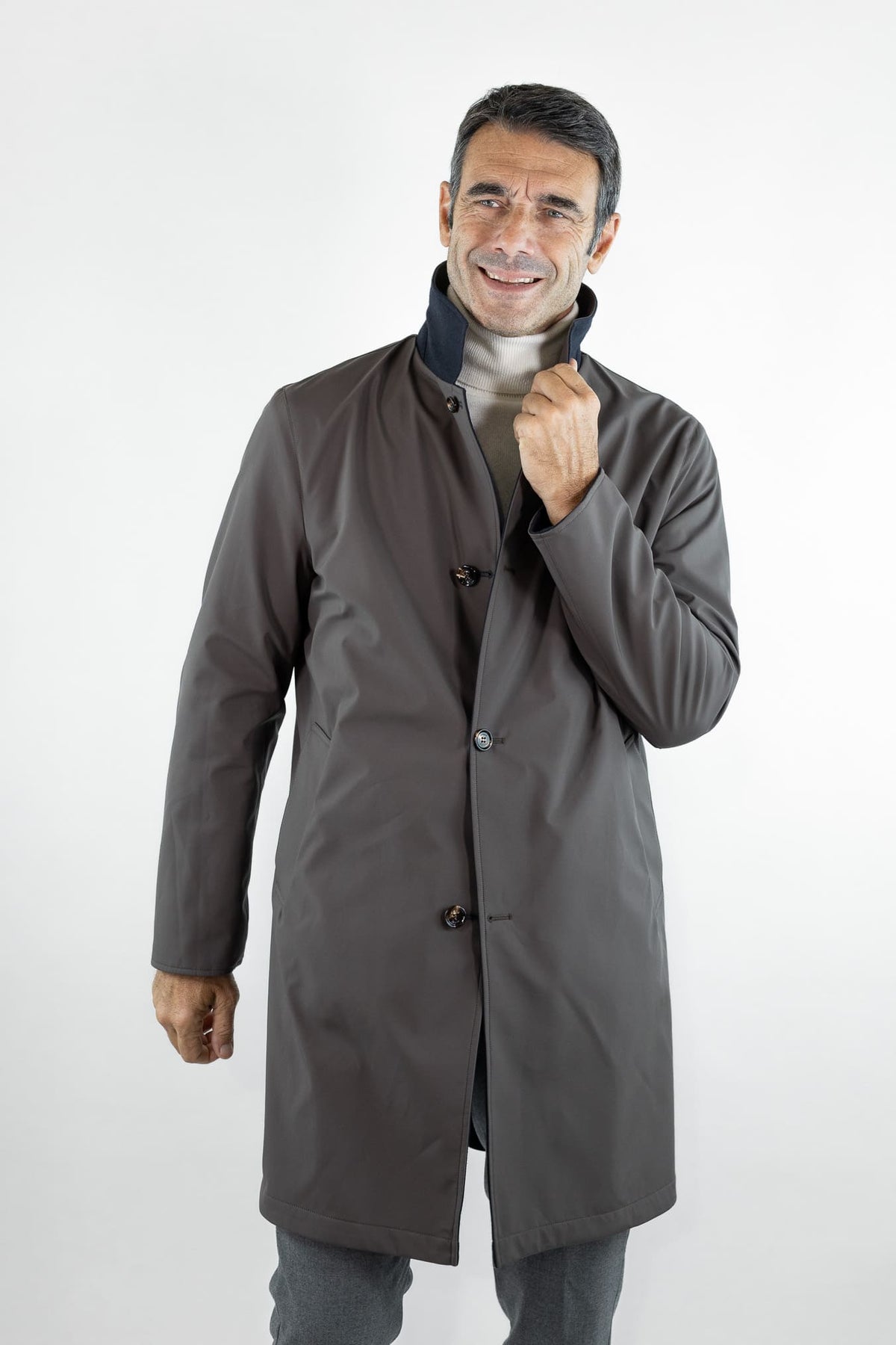 KIRED Cappotto Reversibile Lana Nylon Blu Marrone