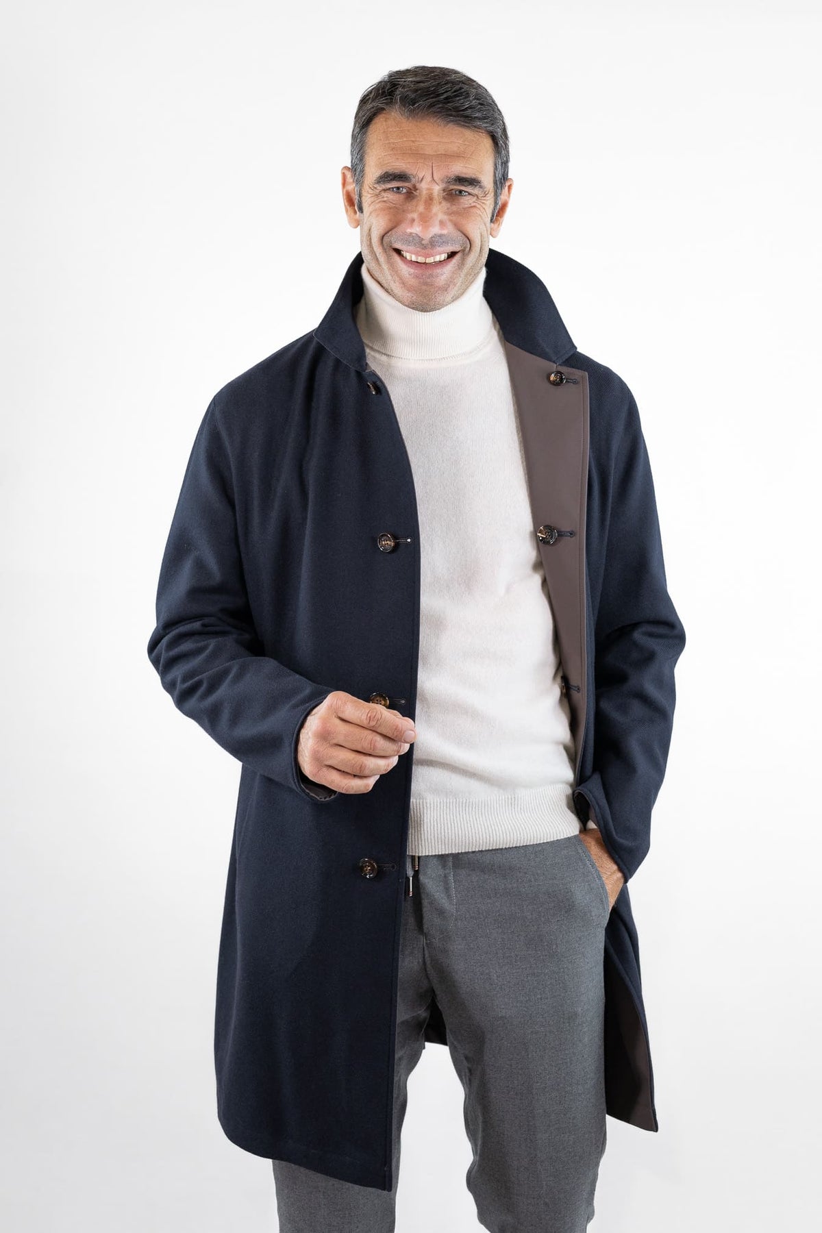 KIRED Cappotto Reversibile Lana Nylon Blu Marrone