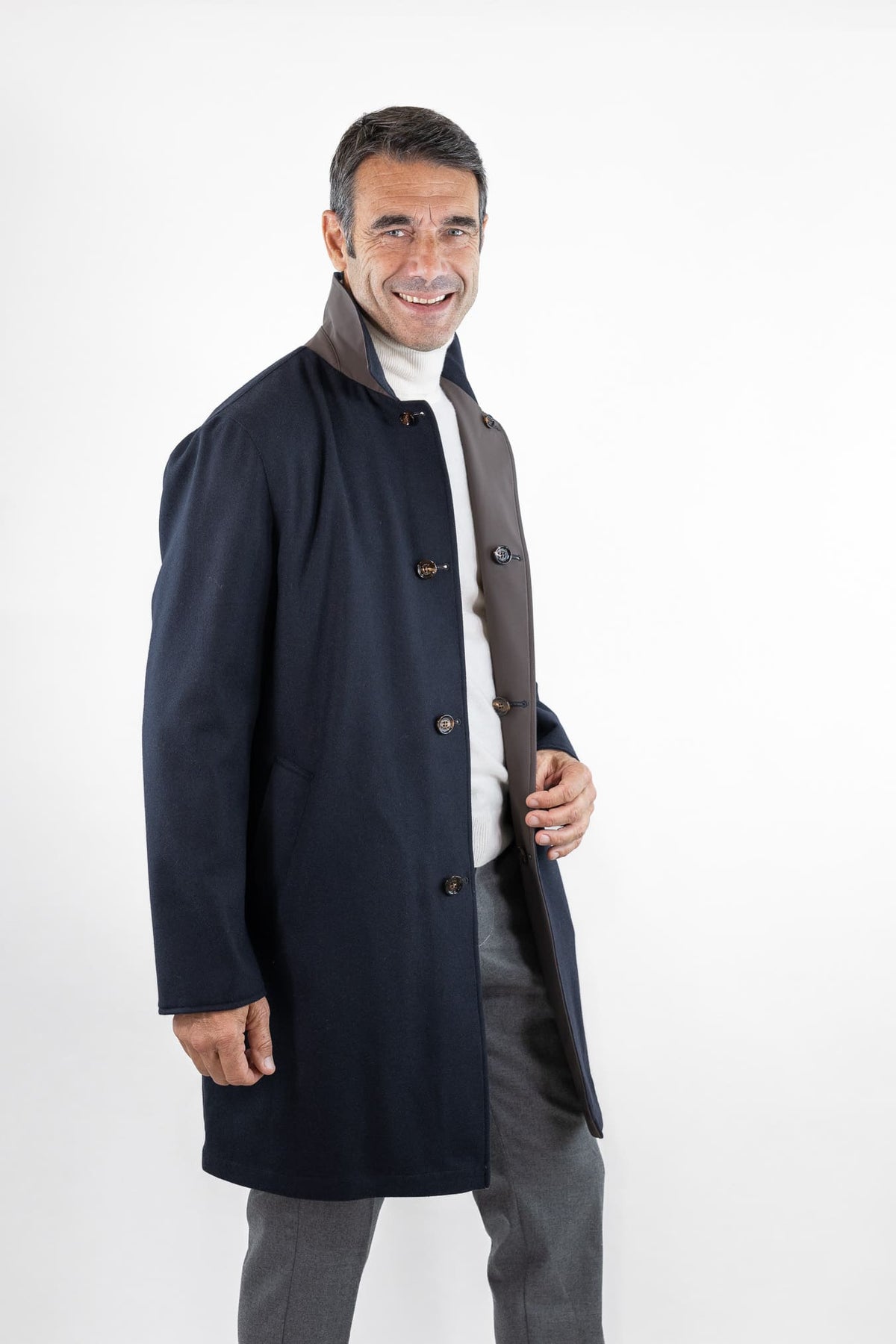KIRED Cappotto Reversibile Lana Nylon Blu Marrone