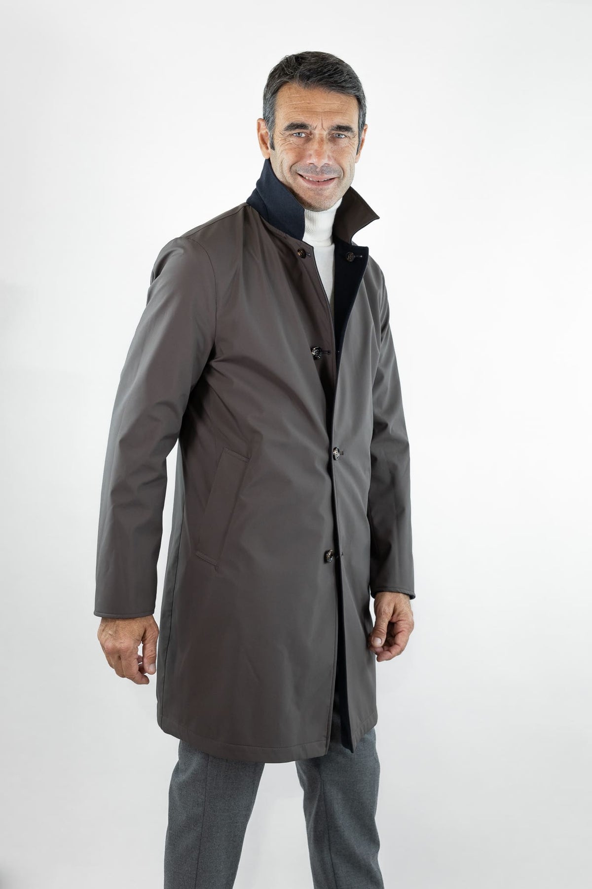 KIRED Cappotto Reversibile Lana Nylon Blu Marrone