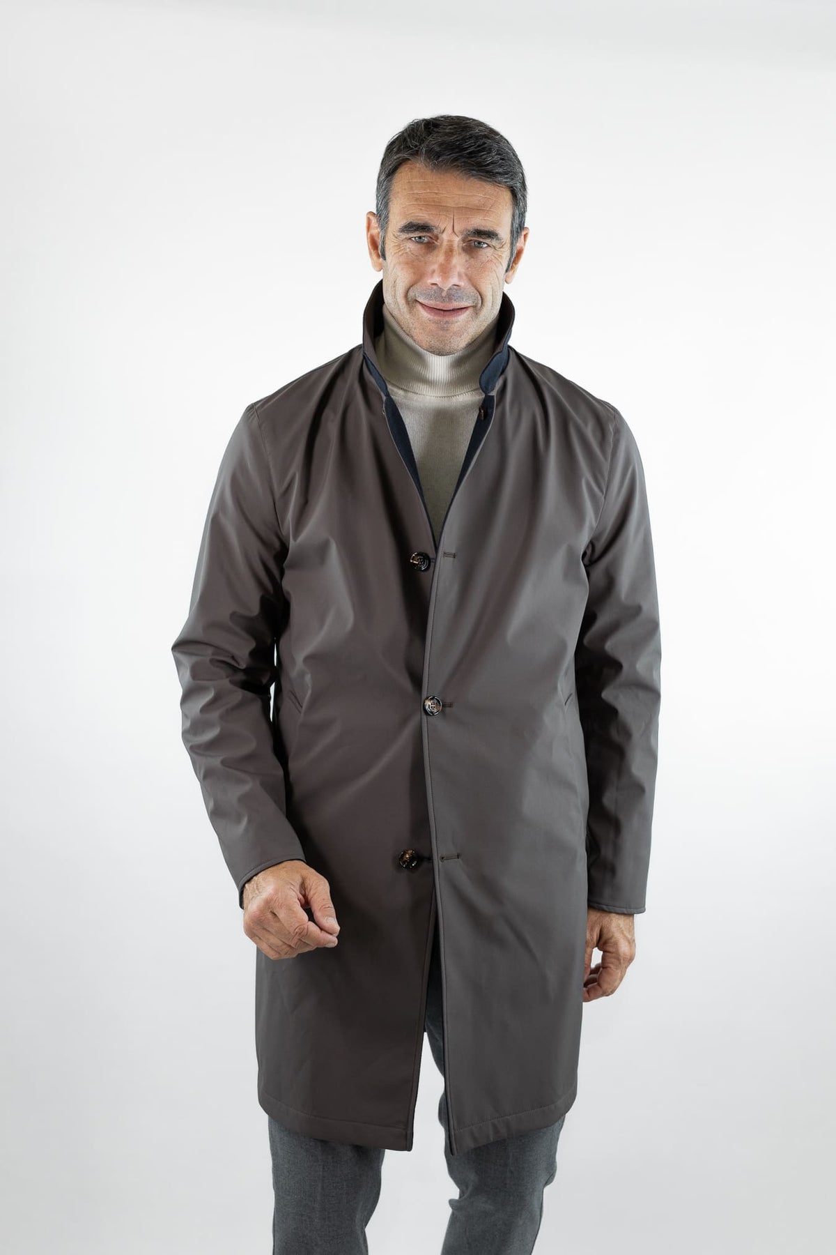 KIRED Cappotto Reversibile Lana Nylon Blu Marrone