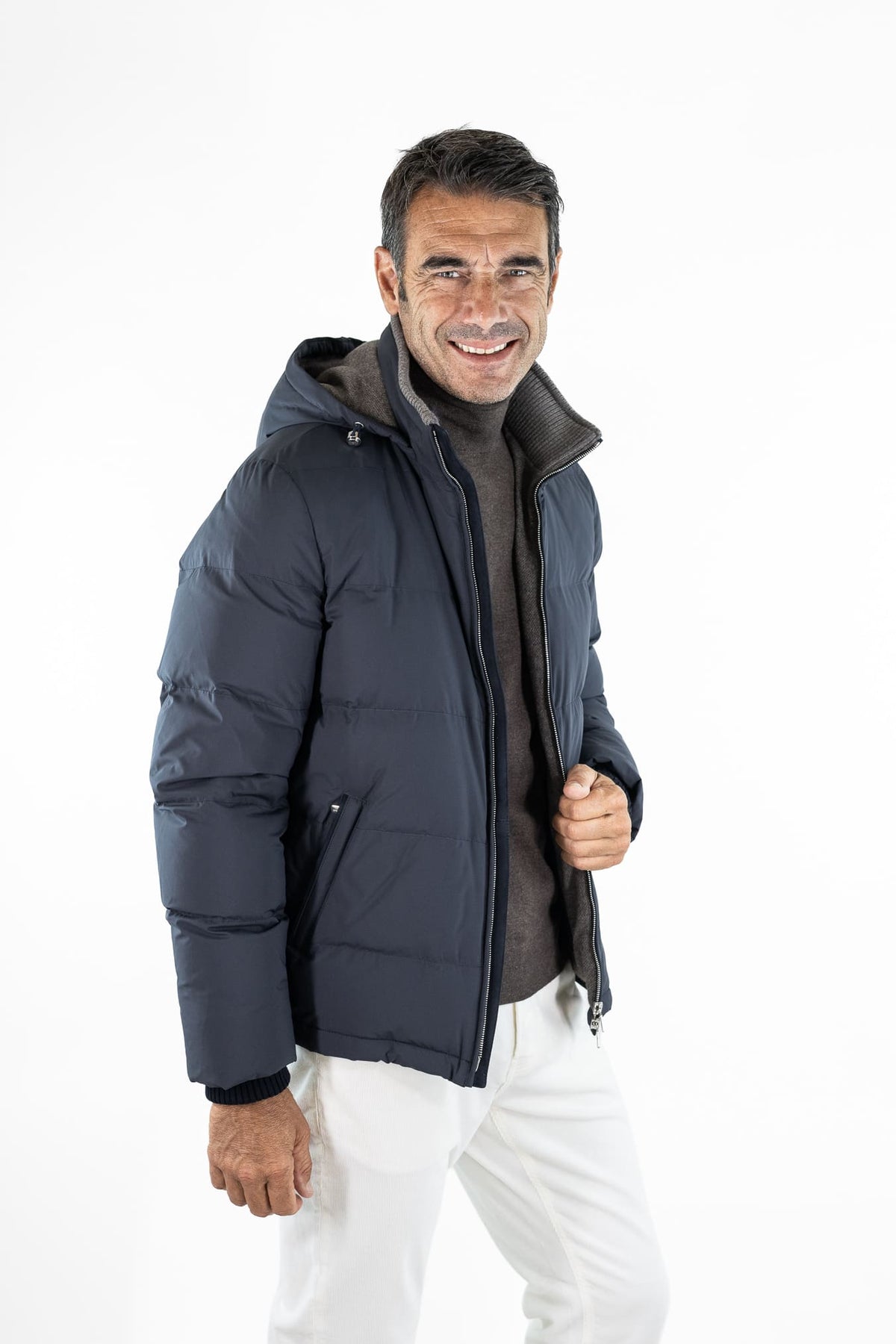 MANDELLI Piumino Cappuccio Foderato Cashmere Blu