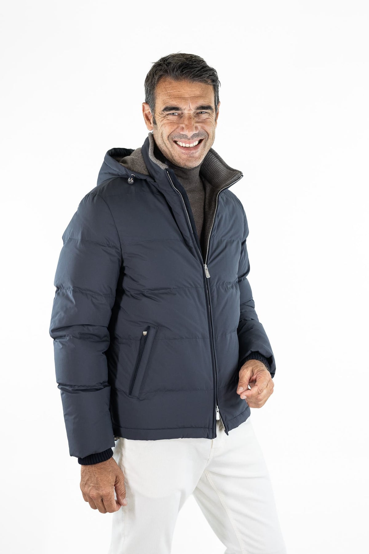 MANDELLI Piumino Cappuccio Foderato Cashmere Blu