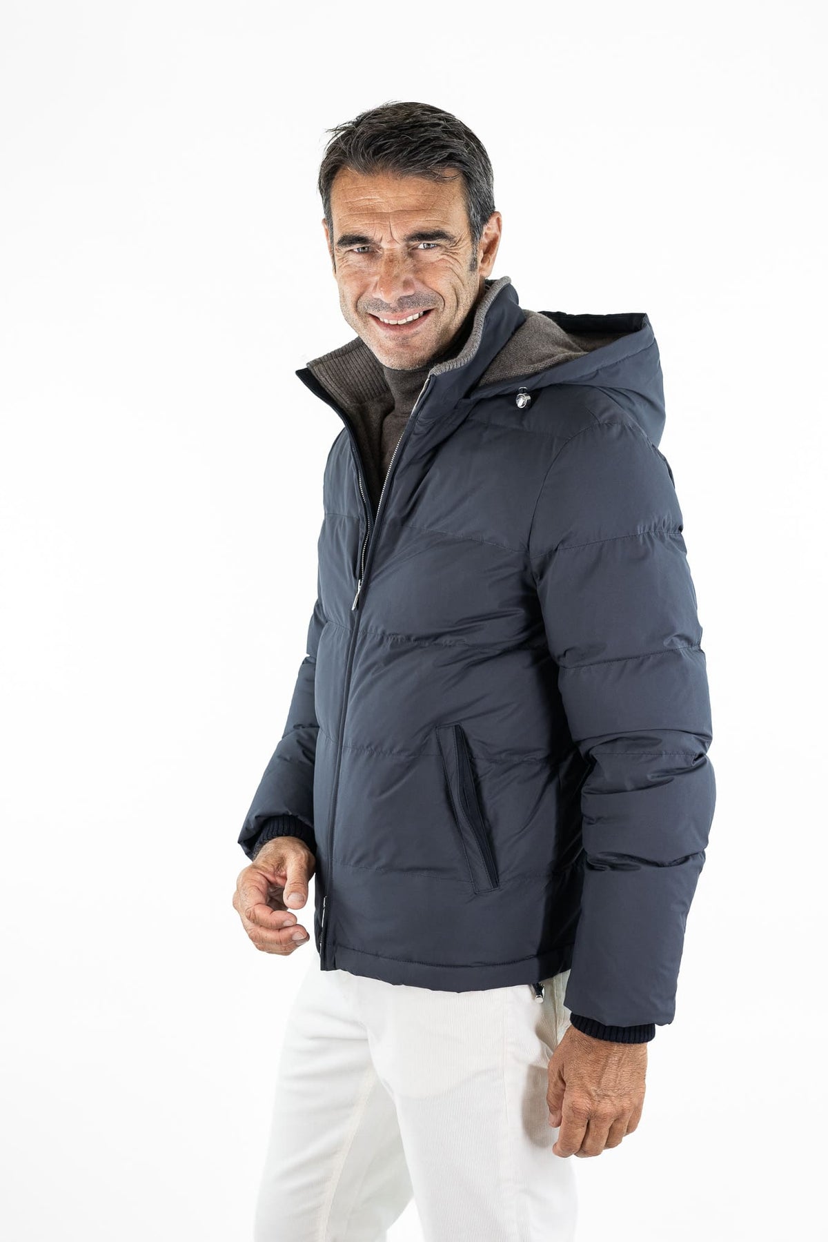 MANDELLI Piumino Cappuccio Foderato Cashmere Blu
