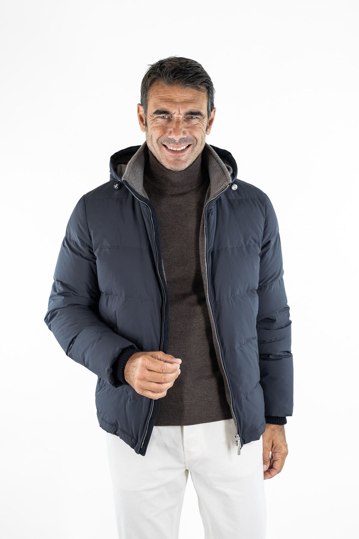 MANDELLI Piumino Cappuccio Foderato Cashmere Blu