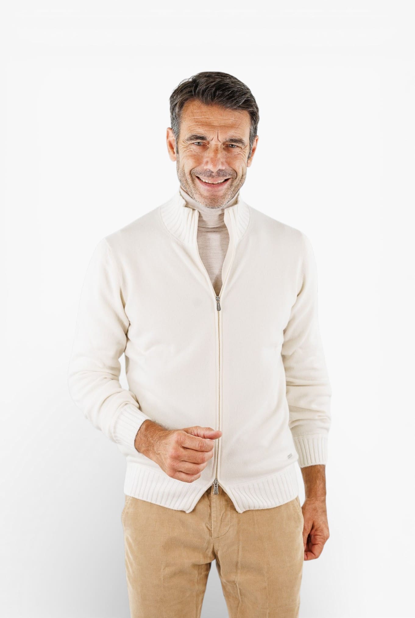 MANDELLI Maglia Full Zip Cashmere Bianco Panna