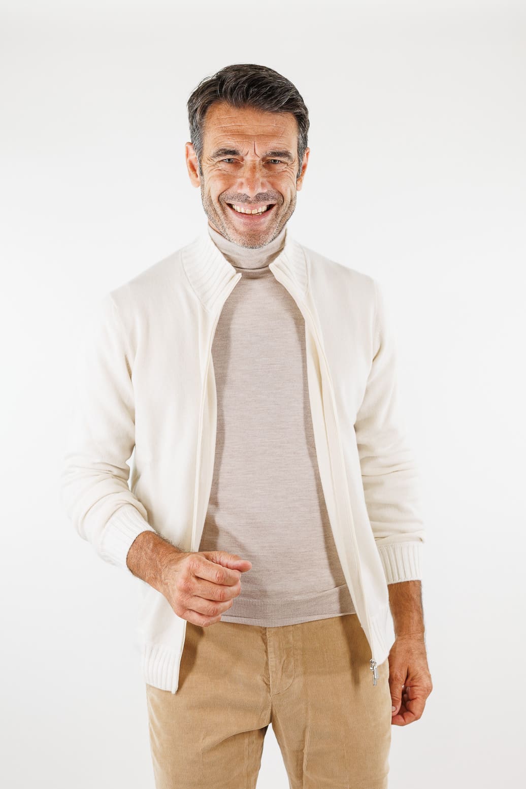MANDELLI Maglia Full Zip Cashmere Bianco Panna