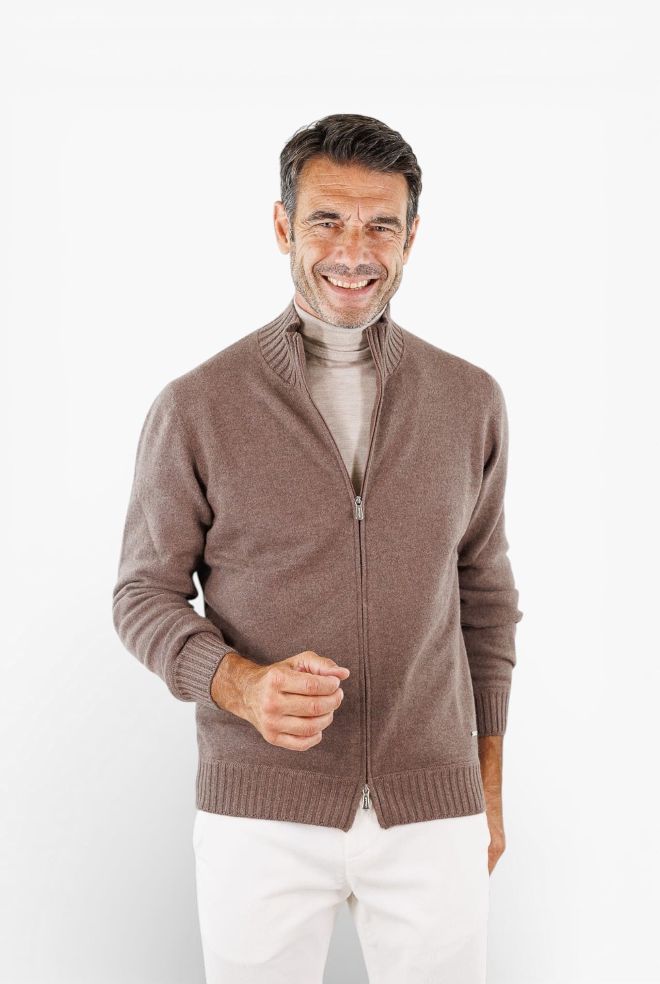 MANDELLI Maglia Full Zip Cashmere Tortora