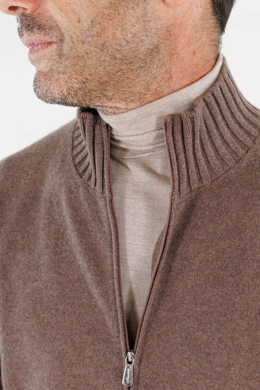 MANDELLI Maglia Full Zip Cashmere Tortora