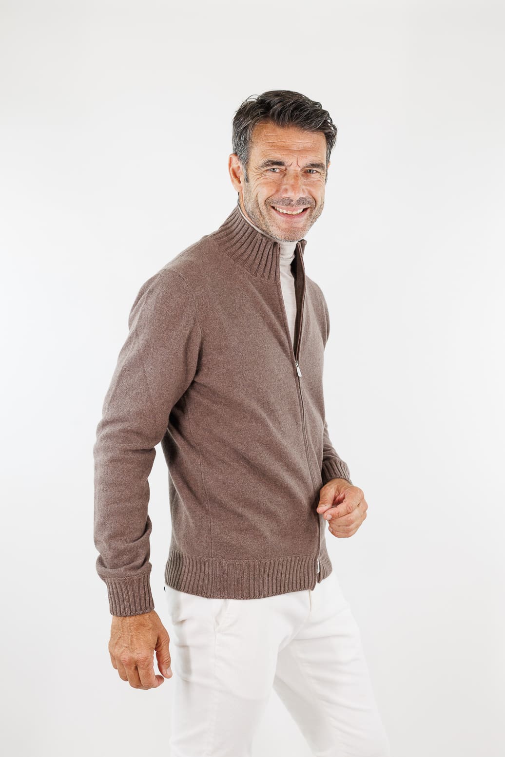 MANDELLI Maglia Full Zip Cashmere Tortora