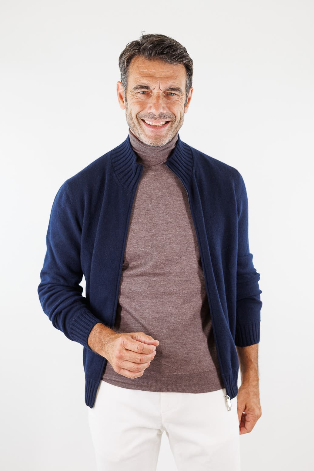MANDELLI Maglia Full Zip Cashmere Blu Navy