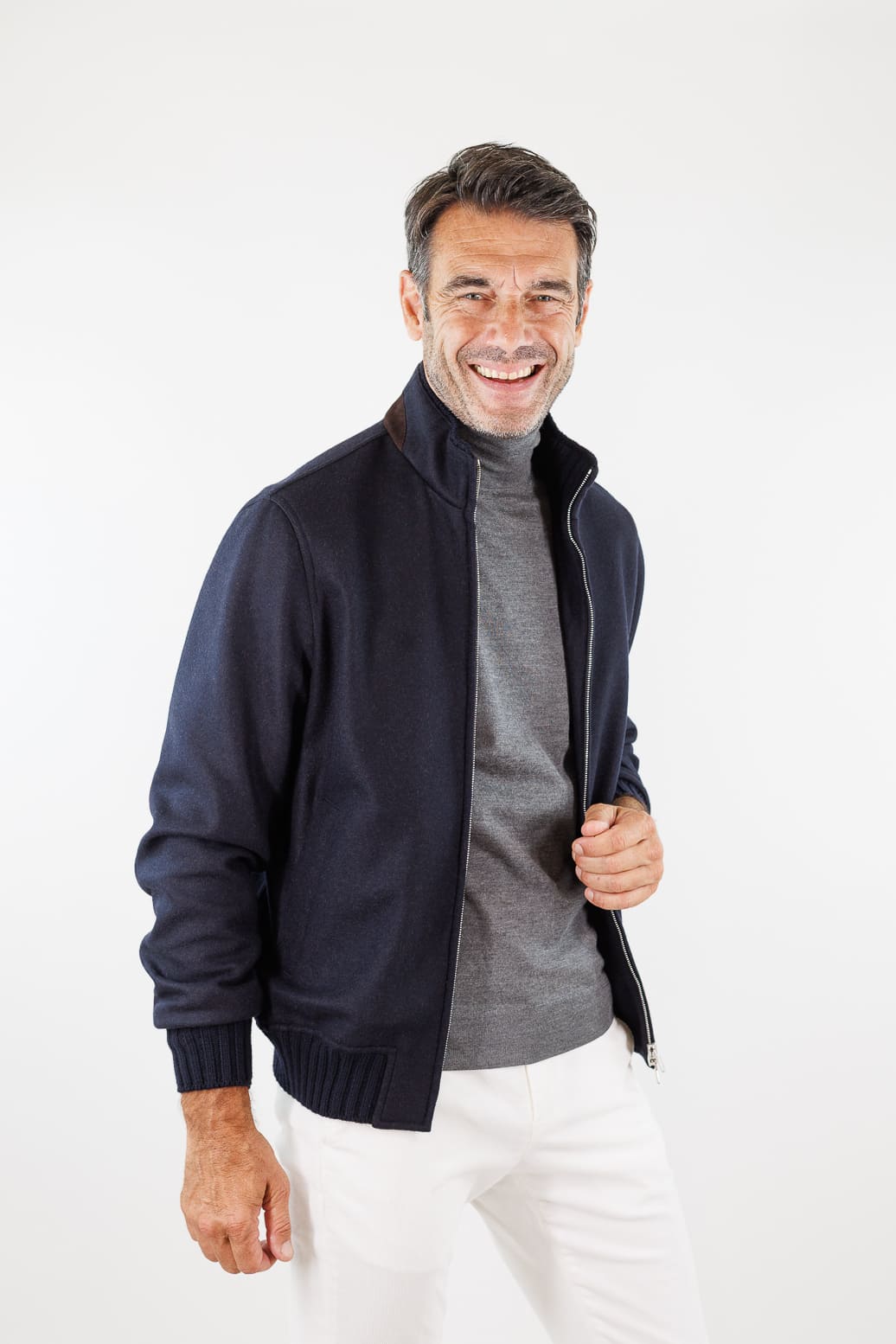 MANDELLI Giubbino Loro Piana Jersey Cashmere Blu