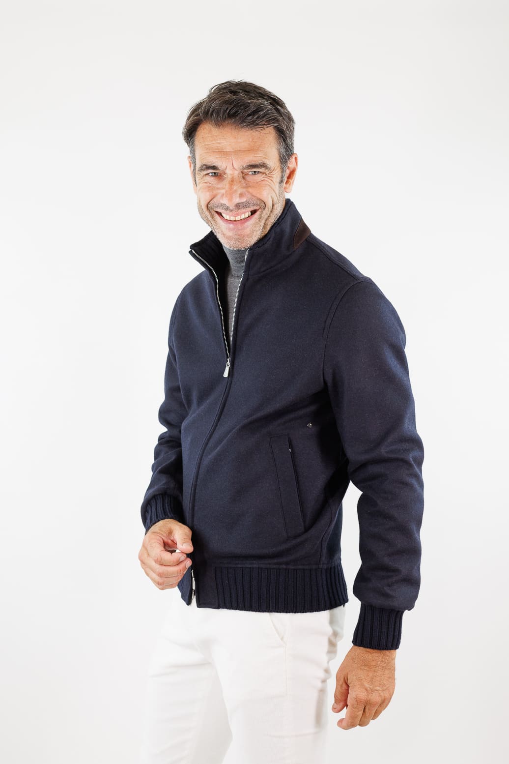 MANDELLI Giubbino Loro Piana Jersey Cashmere Blu