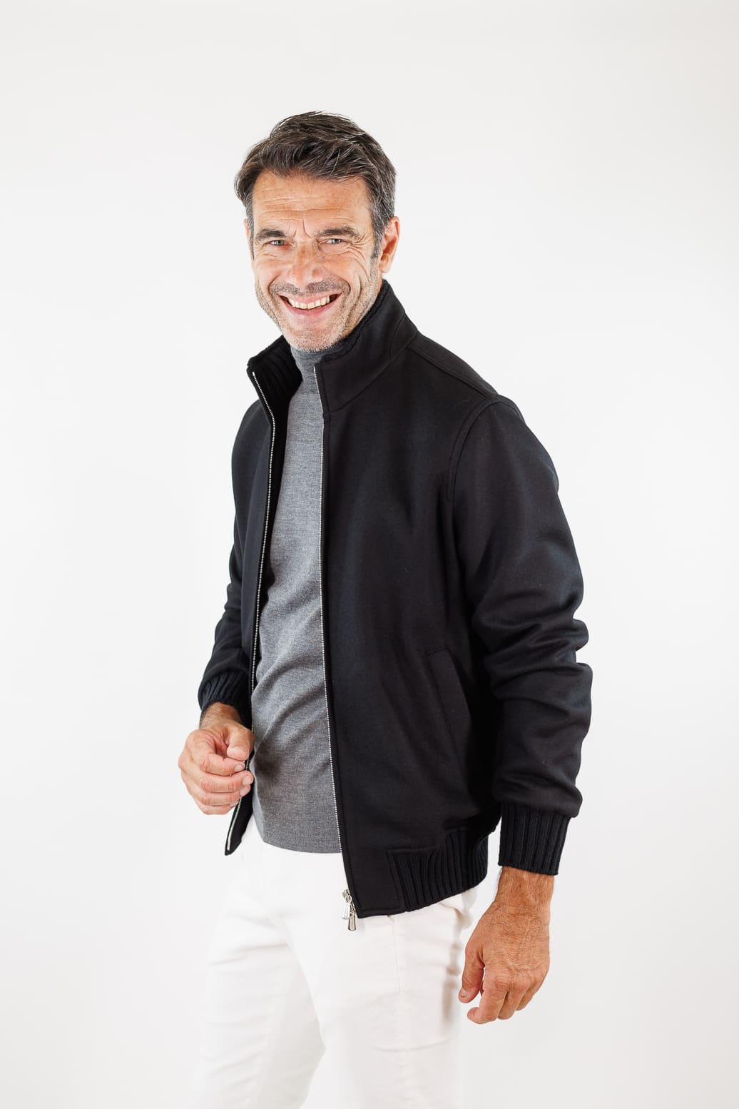 MANDELLI Giubbino Loro Piana Jersey Cashmere Nero