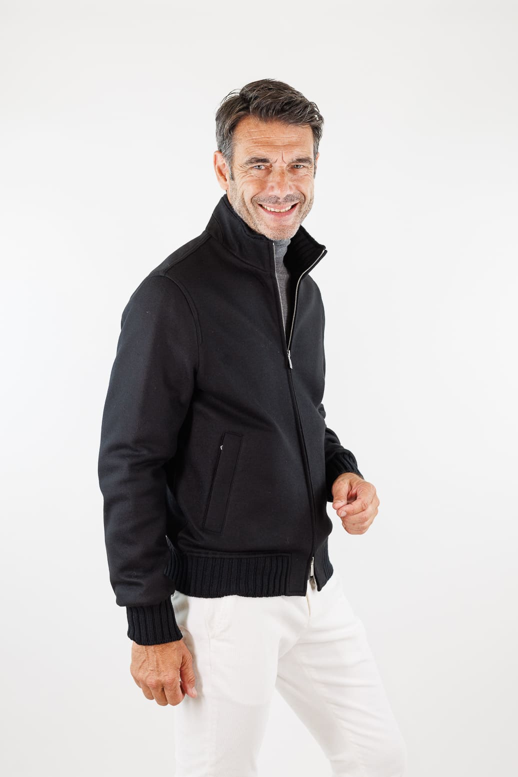 MANDELLI Giubbino Loro Piana Jersey Cashmere Nero